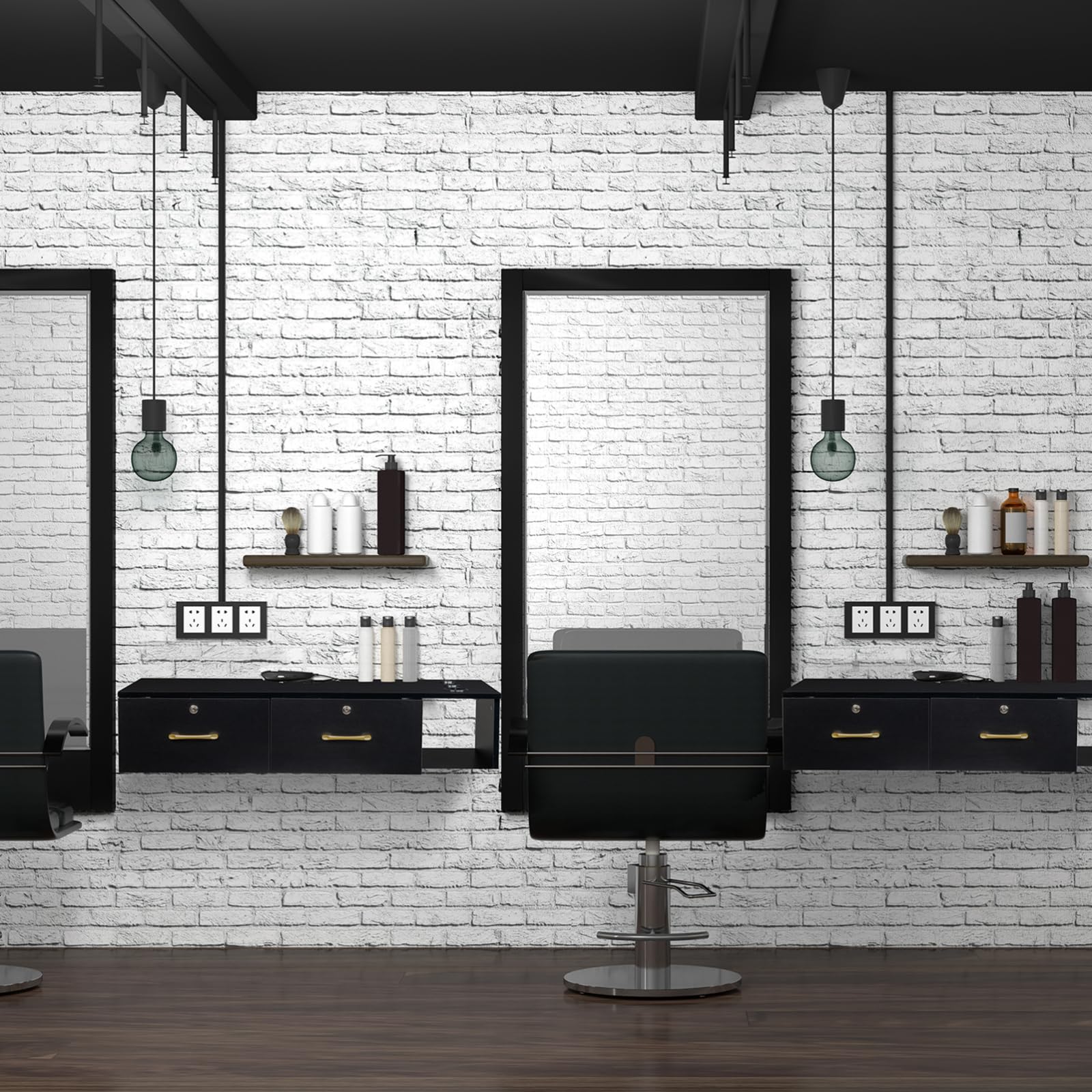 Wall Mount Salon Station - Barber Styling Station with 2 Locking Drawers & 3 Holes, Floating Makeup Vanity for Beauty Salon, Barber Shop & Bathroom Organization - Black (Perfect for Small Spaces & Professional Grooming Areas)