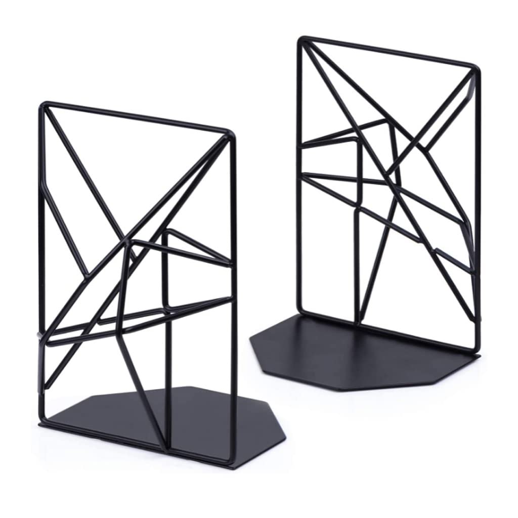 Ryakos Decorative Metal Bookends for Shelves - Geometric Design Book Supports (1 Pair/2 Pieces) - Perfect for Home Office, Library & Bookshelf Organization