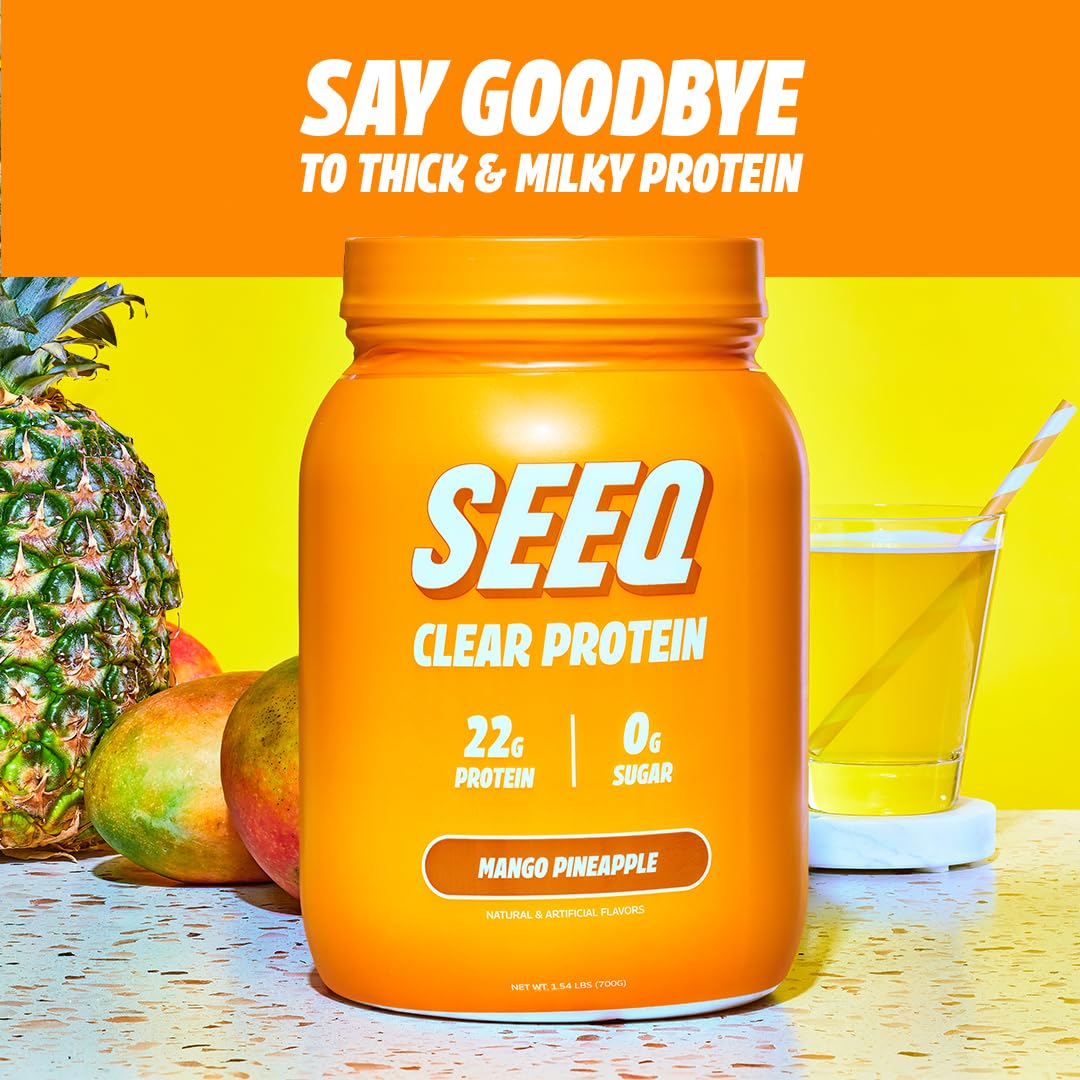 SEEQ Clear Whey Isolate Protein Powder - Mango Pineapple Flavor, 25 Servings, 22g Protein, 0g Lactose, Sugar-Free, Keto-Friendly, Soy-Free - Juice-Like Taste for Post-Workout Recovery & Muscle Growth - Perfect for Gym, Fitness & Healthy Lifestyle