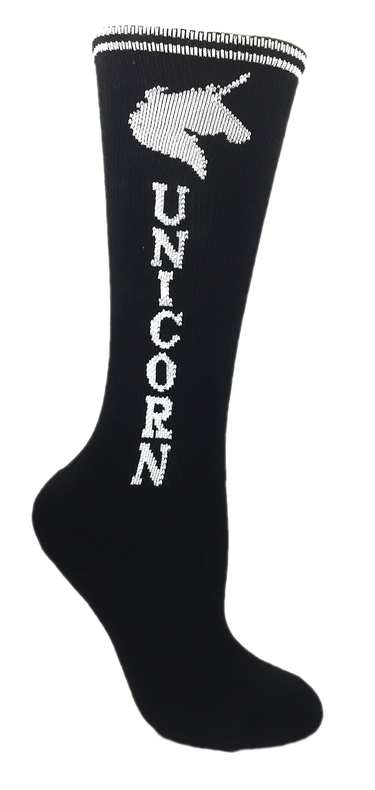 3-Pack Youth Black and White Unicorn Knee-High Fitness Socks for Running, Dance & Sports - Soft Breathable Cotton Blend Socks for Girls