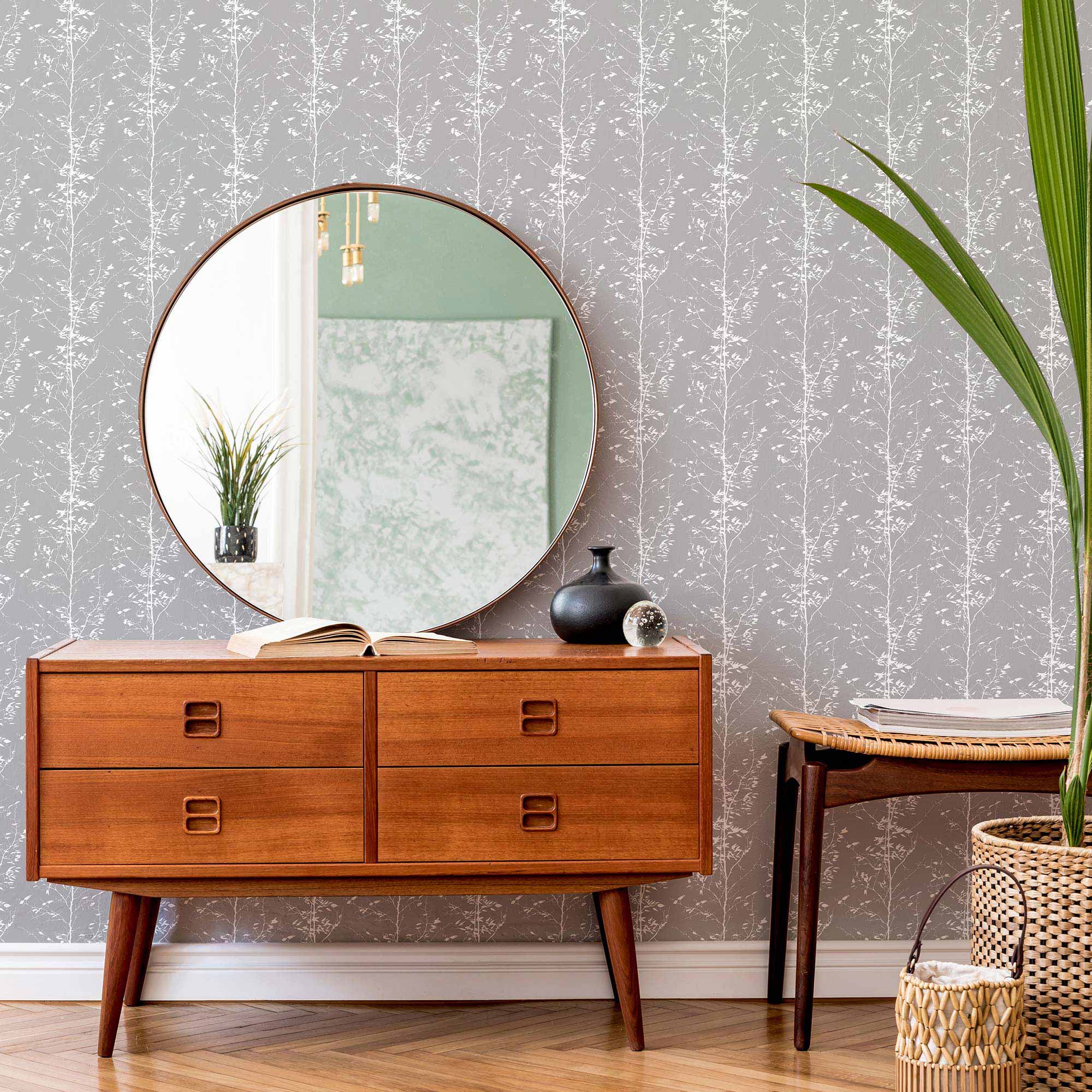 Grey Tree Peel and Stick Removable Wallpaper 7593 - Self-Adhesive Wall Decor for Bedroom, Living Room & Nursery - Easy to Apply & Remove