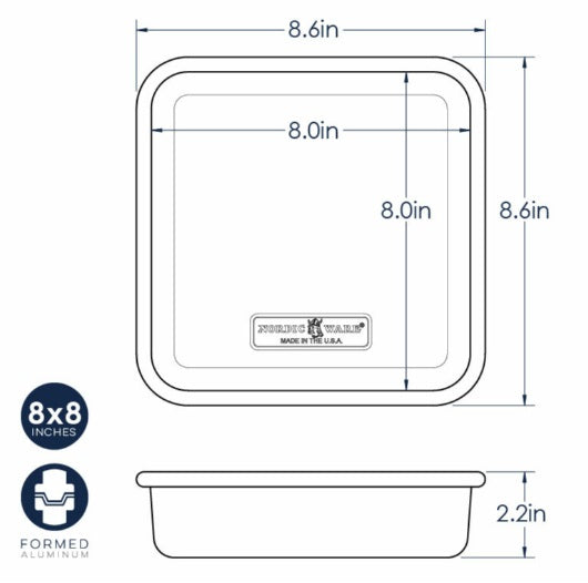 Nordic Ware 60051 8x8 Inch Square Baking Pan - Non-Stick Cake Pan for Brownies, Bars & Sheet Cakes - Perfect for Home Baking & Party Desserts