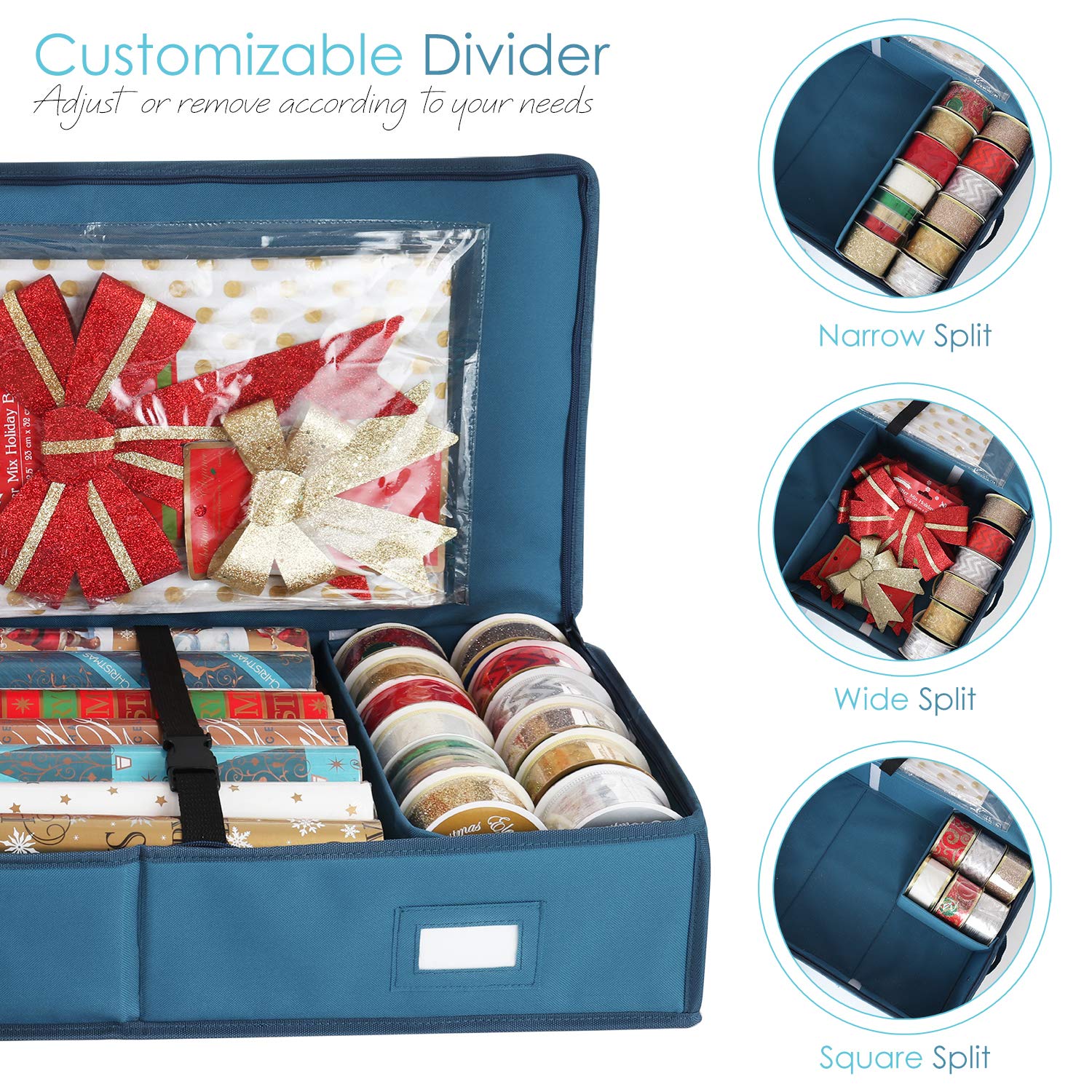 Wrapping Paper Organizer Storage Containers with Pockets - Perfect for Rolls, Ribbons & Bows - Ideal for Holiday Gift Wrapping & Craft Organization