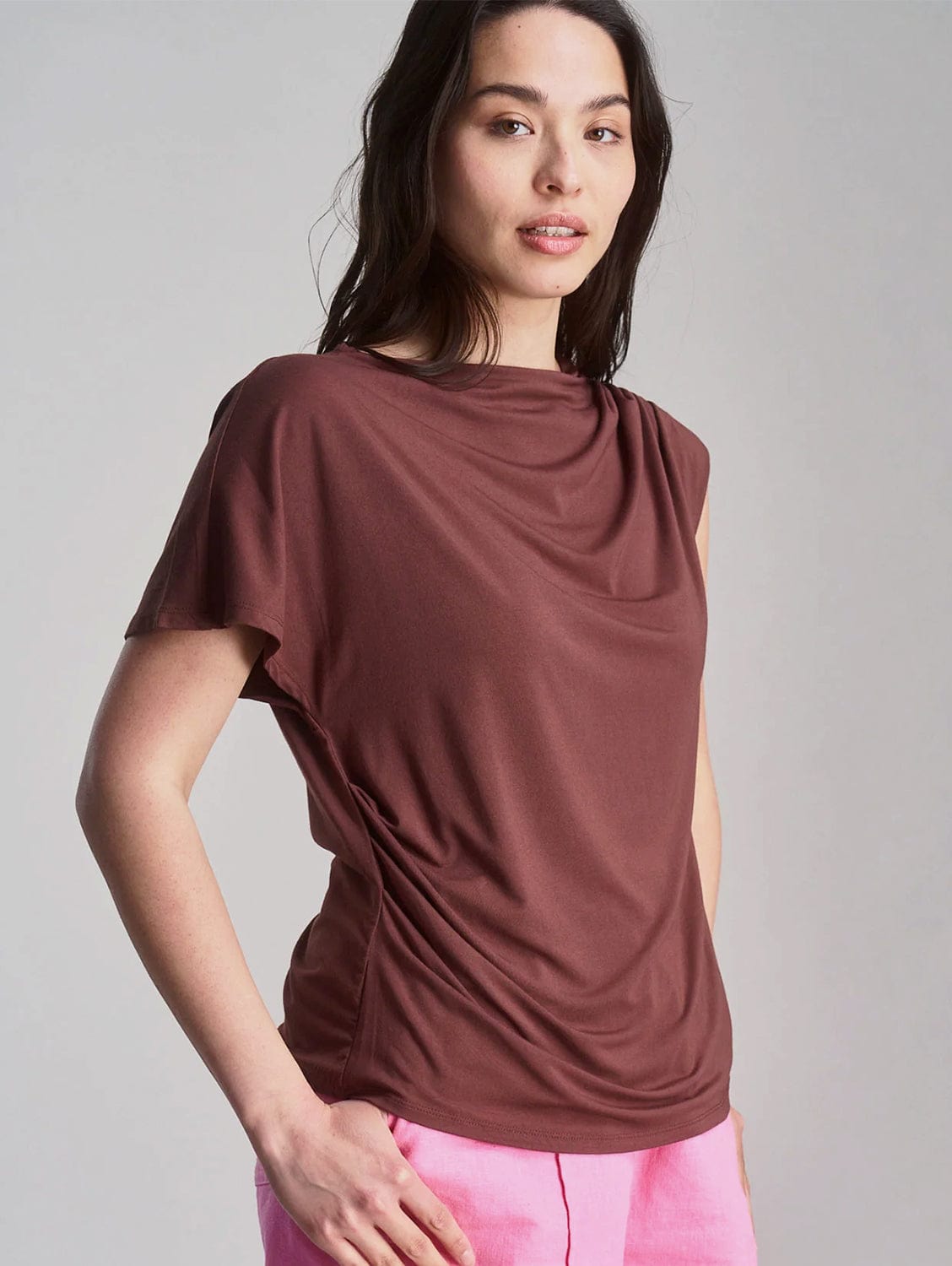 Cate Women's Modal Jersey Top - Soft & Comfortable V-Neck T-Shirt in Chocolate Brown | Perfect for Casual Wear, Layering & Everyday Outfits
