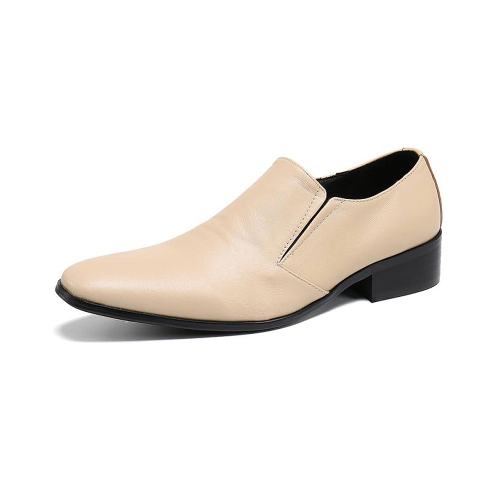 Men's White Leather Dress Shoes - British Business Trend Slip-On Casual Shoes - Soft & Comfortable Size 8.5 Beige - Perfect for Office, Weddings & Formal Events