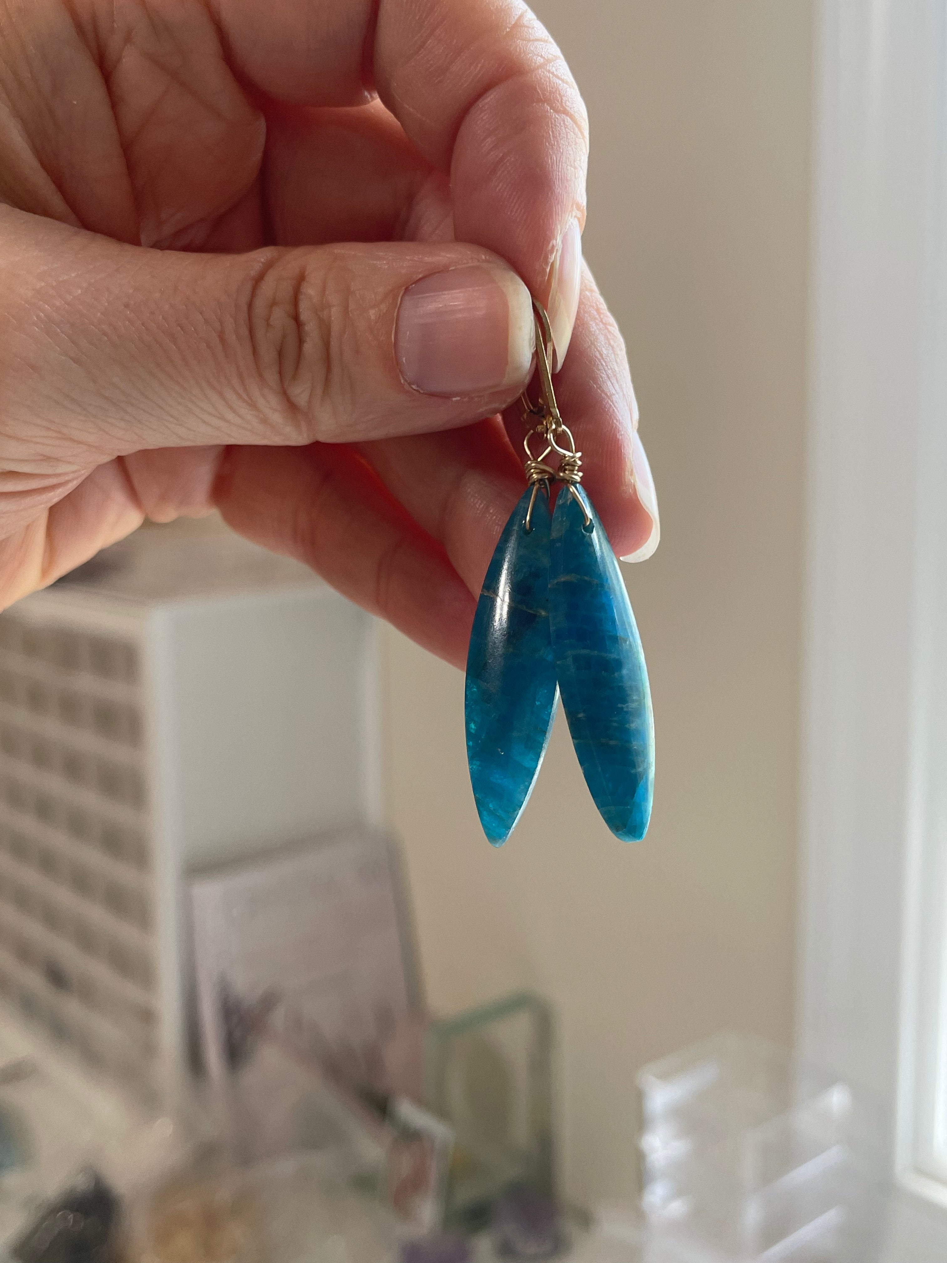 Gold Blue Apatite Dangle Crystal Earrings for Women - Elegant Handmade Bohemian Jewelry for Party, Wedding & Special Occasions