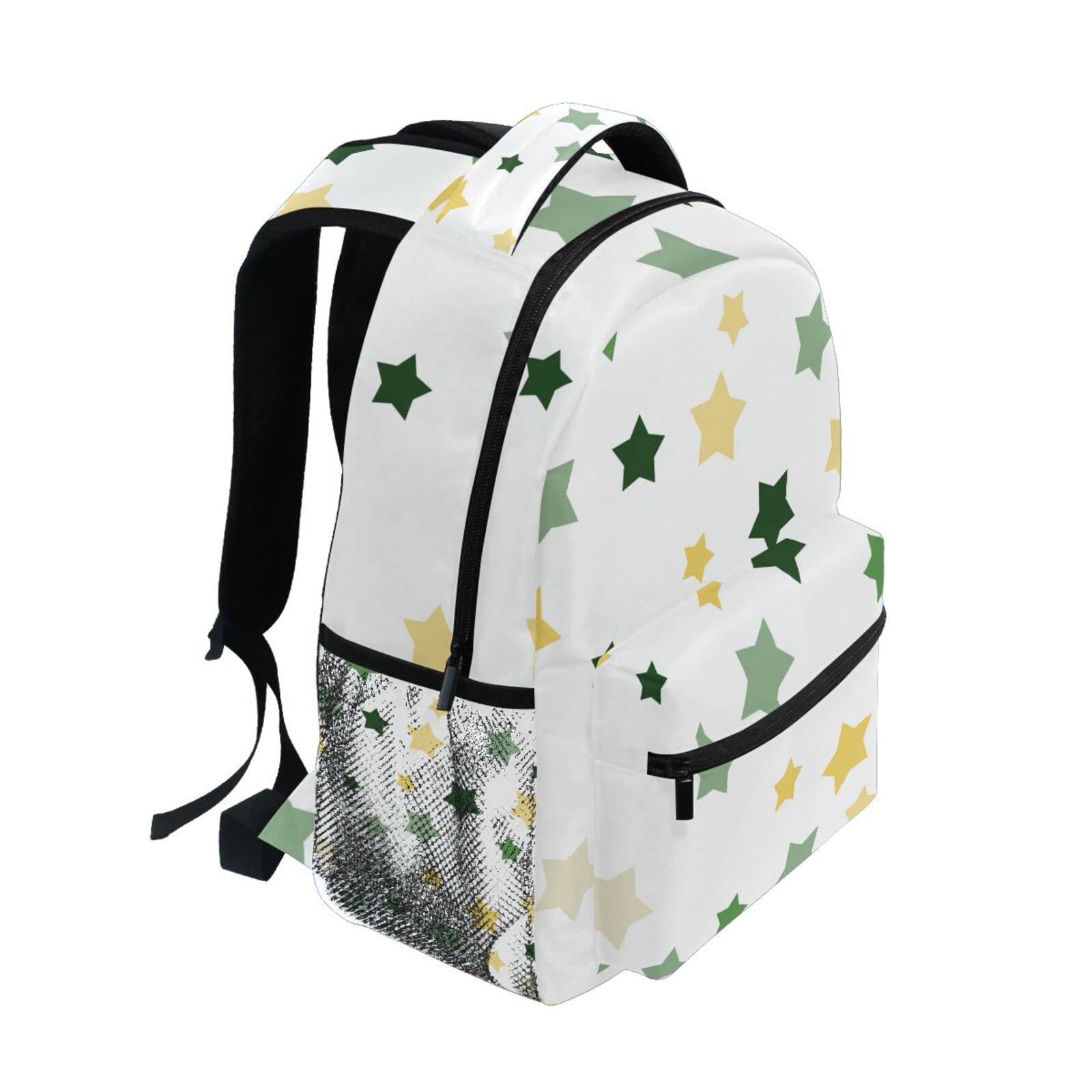 Acpiggto Colorful Stars & Polka Dots Backpack - Large Daypack with Laptop Compartment, Green Yellow White Rucksack for School, Travel & Work - Durable Shoulder Bag Bookbag for Students & Professionals