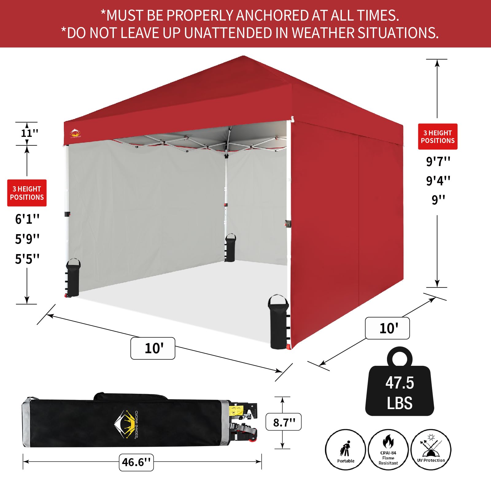 10x10 Pop Up Canopy Tent with Sidewalls - Red for Outdoor Events