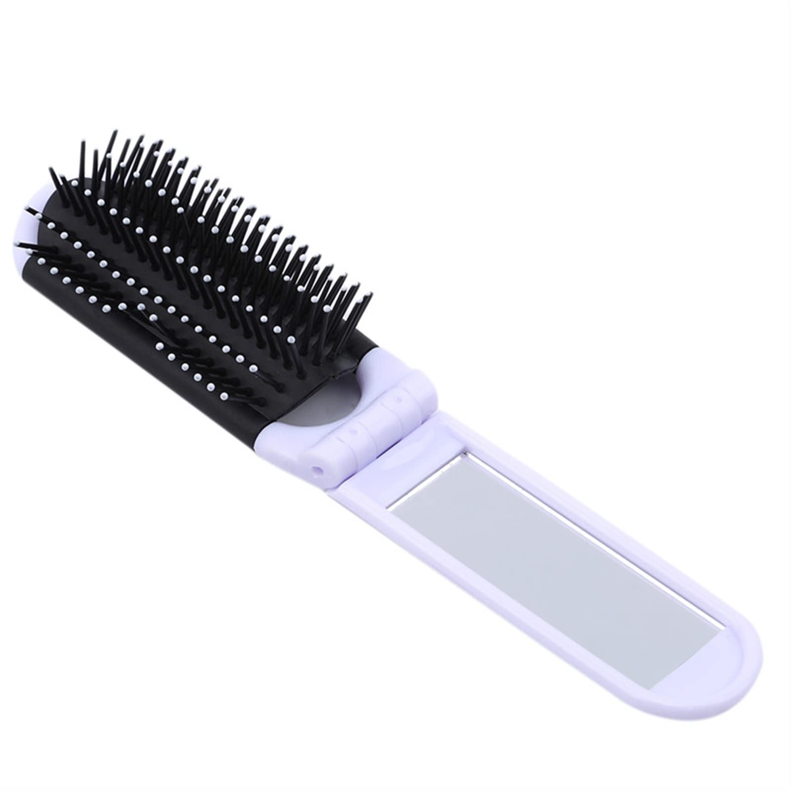 Portable Folding Hair Comb with Mirror - Travel & Purse Size - White