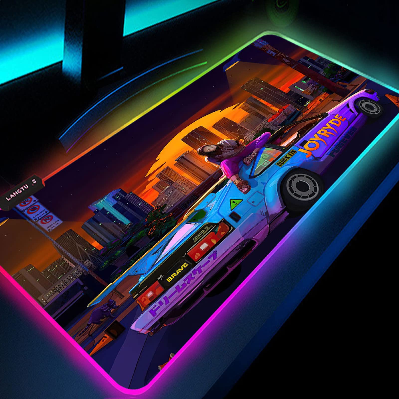 Premium RGB Gaming Mouse Pad with LED Lights - Anime Girl & Neon City Street Design - Extra Large 9.8x13.78 Inch Soft Desk Mat for PC, Laptop, Office & Home - Perfect for Gamers, Streamers & Esports Enthusiasts