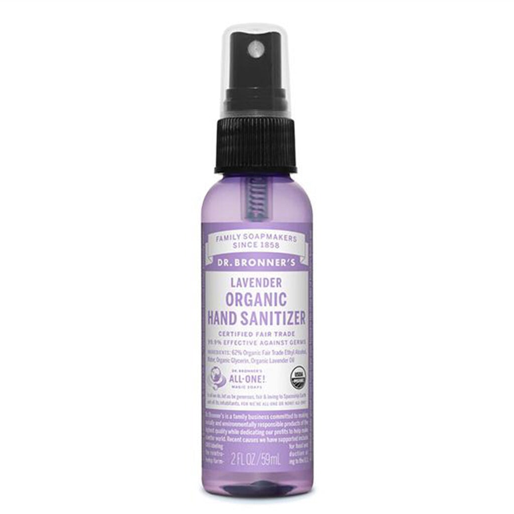 Dr. Bronners Organic Lavender Hand Sanitizer - Alcohol-Based, 18-in-1 Uses, Travel Size, Vegan & Cruelty-Free - Perfect for Home, Office, Gym & On-the-Go Hygiene