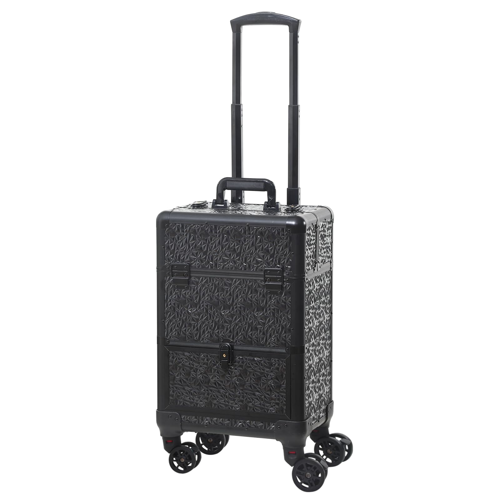 Rolling Train Case with Drawer - Professional Makeup Organizer & Cosmetic Travel Case - Black Makeup Trolley for Salon, Travel & On-the-Go Artists
