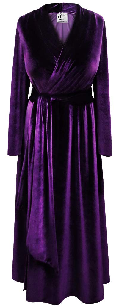 Sanctuarie Designs Plus Size Flattering Retro Velvet Starlet Robe with Attached Belt - Elegant Loungewear for Women, Vintage Inspired Velvet Bathrobe for Home Relaxation & Special Occasions