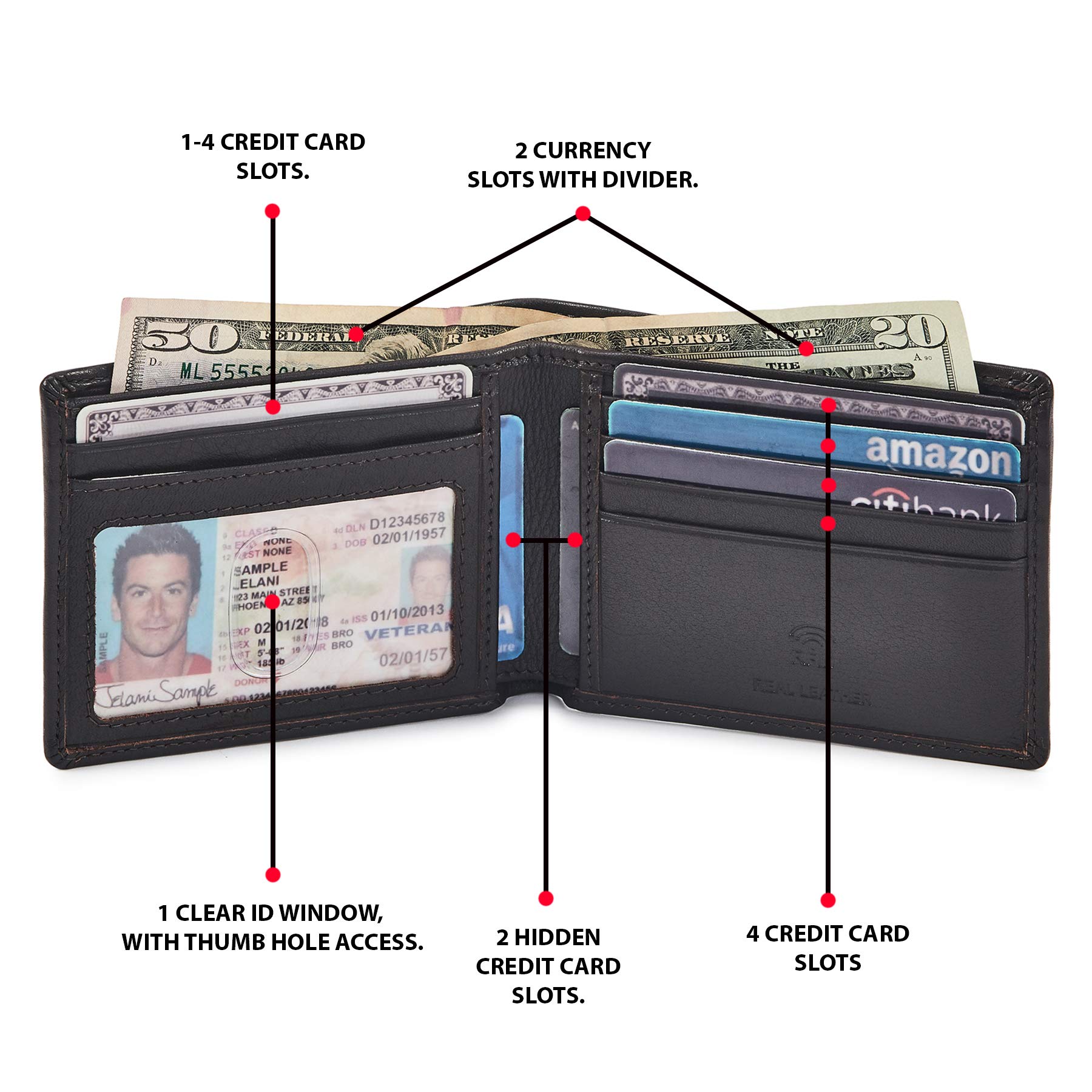 Genuine Leather Men's Bifold RFID Blocking Wallet - Slim Minimalist Front Pocket Design with ID Window | Thin & Stylish for Everyday Use | Gift Box Included (Nappa Leather, Dark Brown) | Perfect for Travel, Business & Daily Essentials