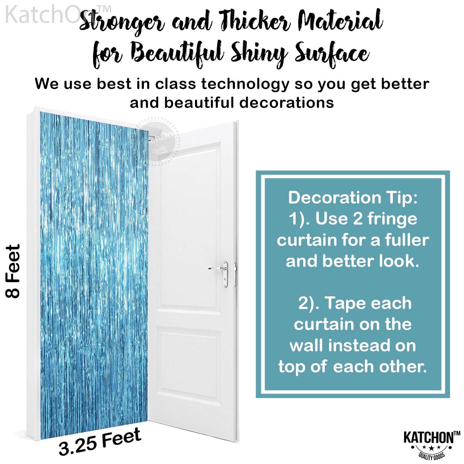 KatchOn Extra Large Blue Foil Fringe Curtain - 8x3.2 Feet (Pack of 2) | Under The Sea Party Decorations | Ocean Theme Backdrop | Mermaid Birthday Party Supplies | Perfect for Baby Showers, Bridal Showers, and Themed Events