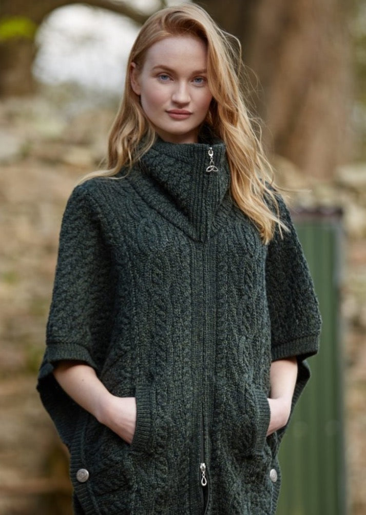 Aran Crafts Funnel Neck Cardigan for Women - Soft Knit Green Sweater | Perfect for Fall & Winter Layering, Office Wear & Casual Outfits
