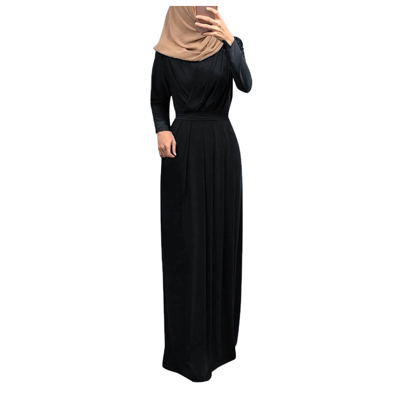 Elegant Self-Tie Abaya Dress - Flowy Maxi Kaftan with Long Sleeves for Muslim Women | Modest Midi Dress for Prayer, Eid, Wedding & Special Occasions