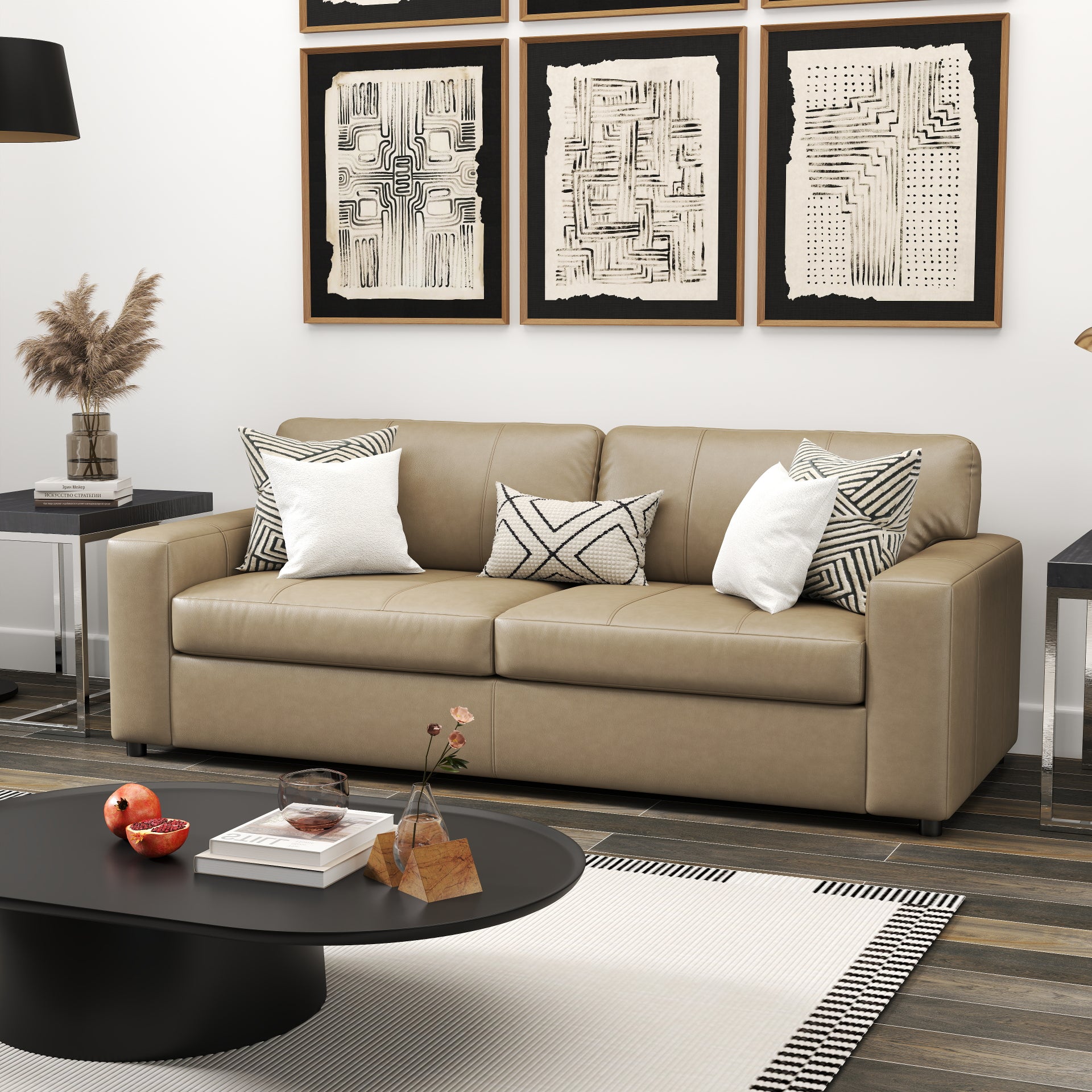 Roundhill Furniture Sakan Genuine Leather Upholstered Sofa - Modern Living Room Couch for Home, Office & Lounge Comfort