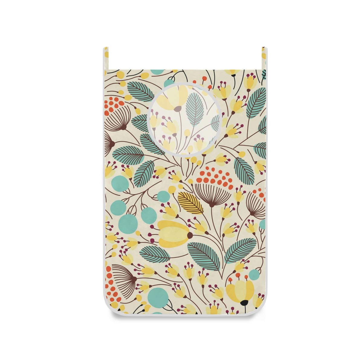 Floral Hanging Laundry Bag with Stainless Steel Hooks - Ballerina Feather Design Wall Mounted Clothes Hamper for Bedroom, Bathroom & Laundry Room Organization