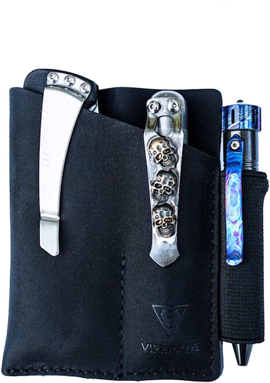 VIPERADE PJ12 Leather EDC Pocket Organizer - Belt Holster for Multitool, Flashlight & Knife with Pen Loop & Clip | Perfect for Outdoor, Camping & Everyday Carry (EDC) Gear Organization