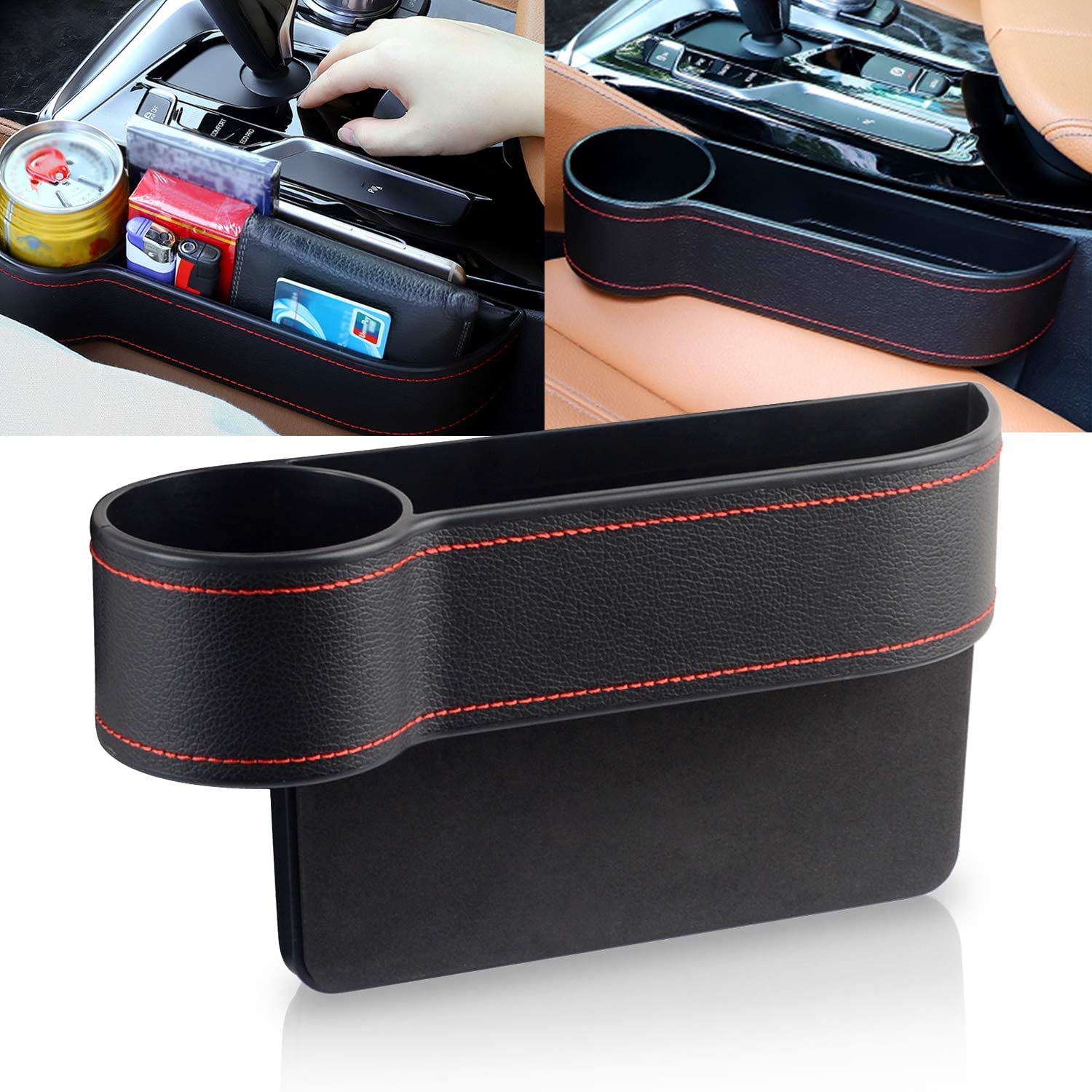 Premium Car Front Seat Gap Filler - Multifunctional PU Leather Seat Organizer with Storage Pockets | Perfect for Phones, Keys & Small Items | Ideal for Sedans, SUVs & Trucks
