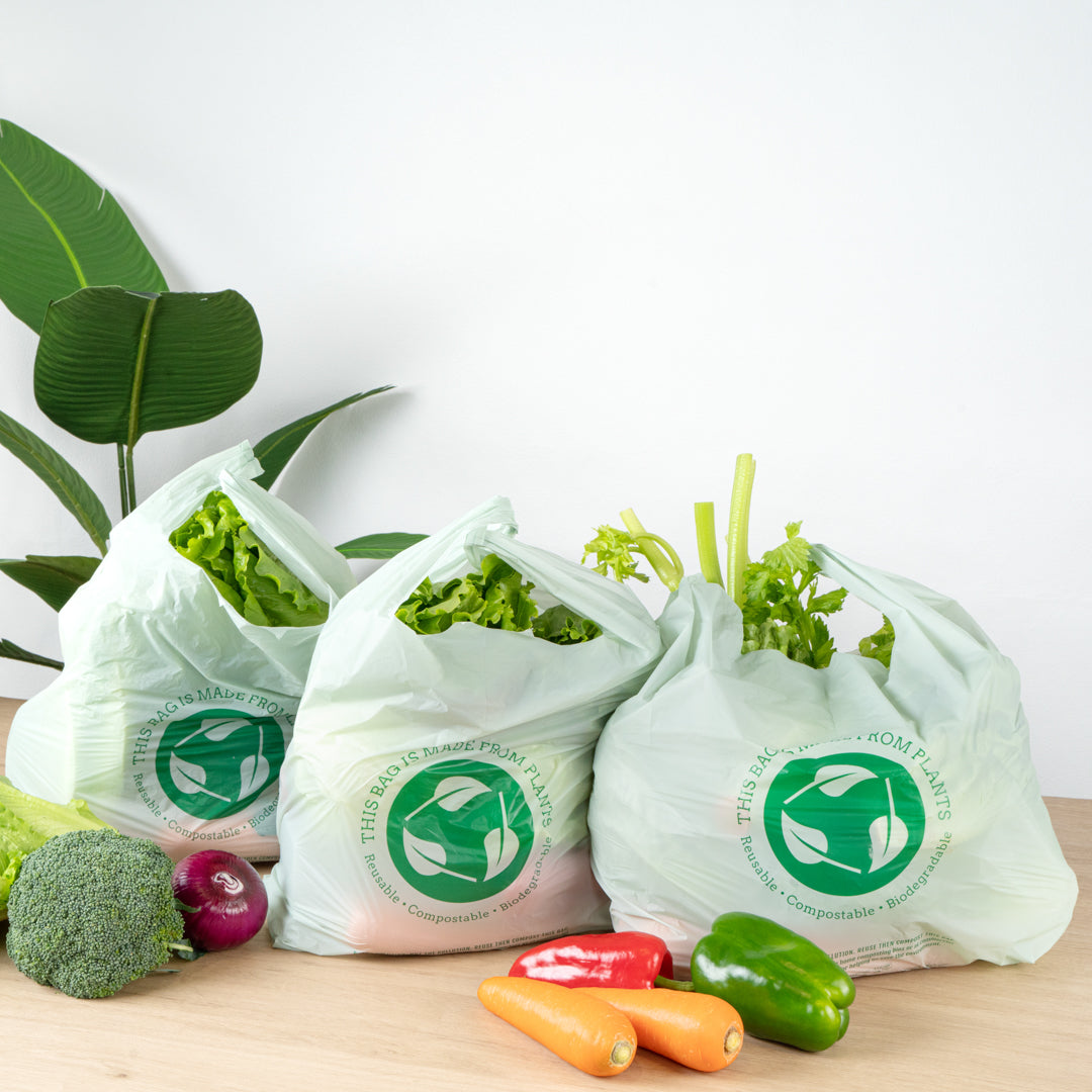 Eco-Friendly Compostable Green Plastic T-Shirt Bags - 12