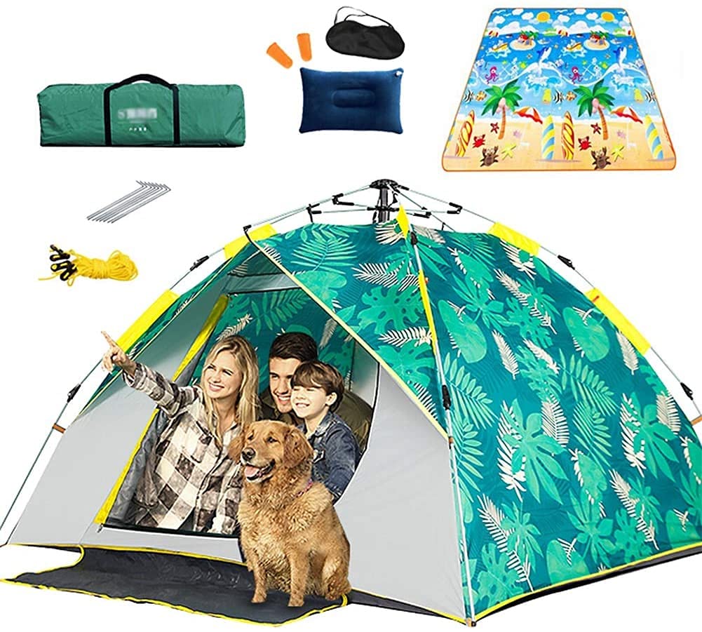 2-3 Person Automatic Pop Up Camping Tent - Lightweight Waterproof Hiking & Beach Tent with Moisture Proof Pad & Carry Bag - Perfect for Outdoor Adventures, Family Camping Trips & Beach Vacations