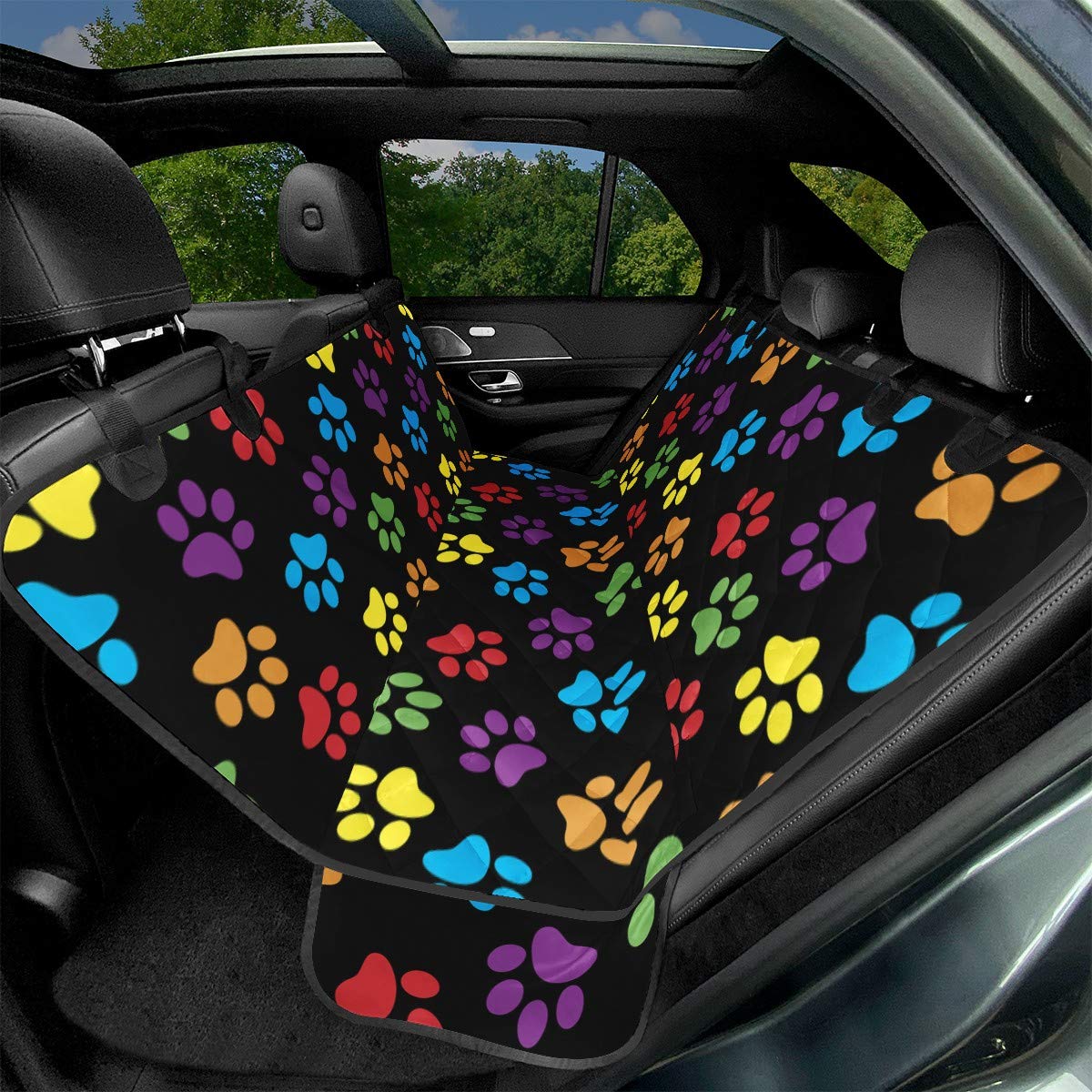 AFPANQZ Waterproof Washable Pet Seat Cover for Dogs & Cats - Heavy Duty Car Back Seat Protector with Colorful Paw Design, Hammock Style | Perfect for Travel, Road Trips & Daily Commutes