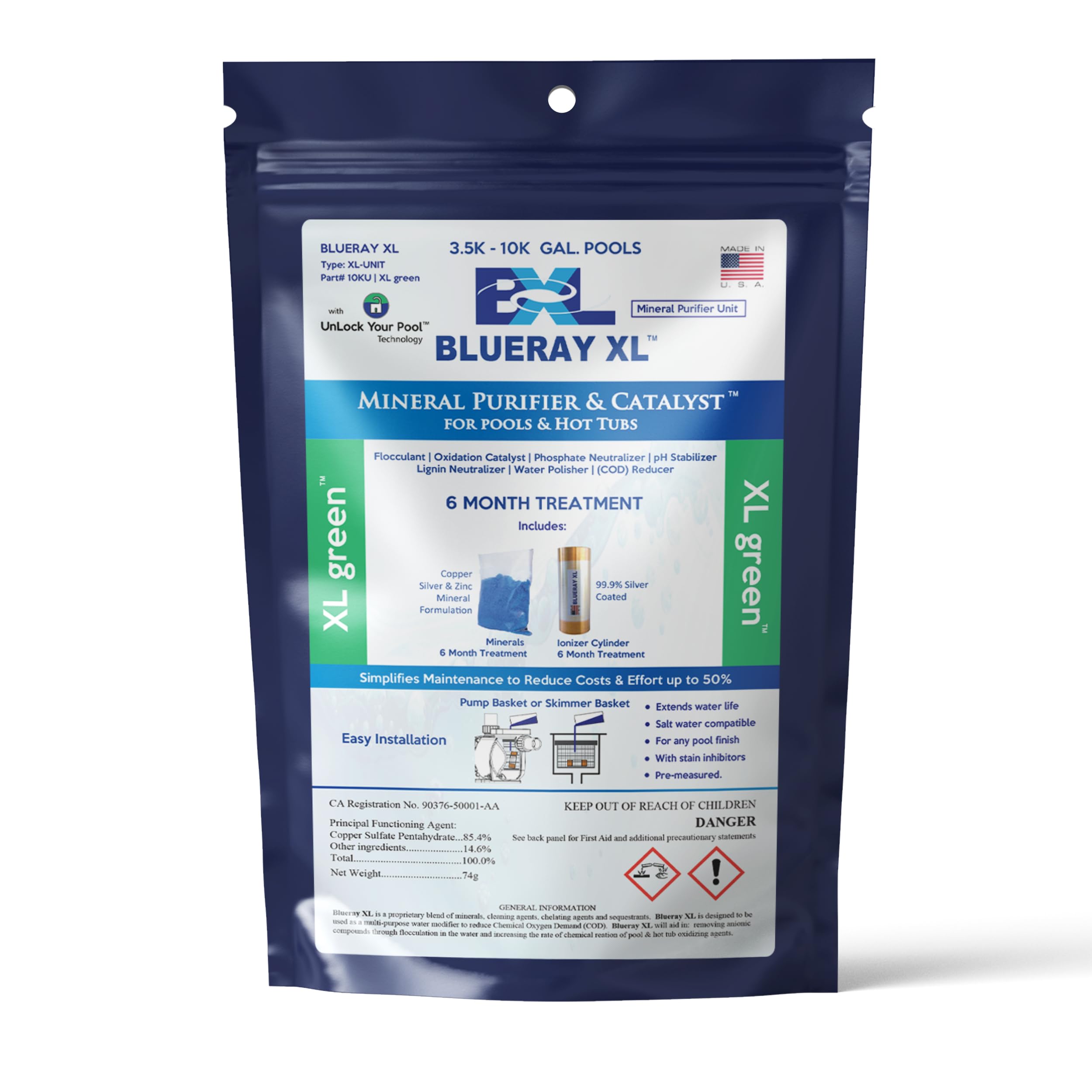 XL Green Mineral Purifier & Catalyst™ for Pools and Hot Tubs (3.5K-10K Gallon Capacity) - Includes Mineral Pack & Ionizer | Improves Water Clarity & Reduces Chemical Use for Sparkling Clean Swimming Pools & Spas