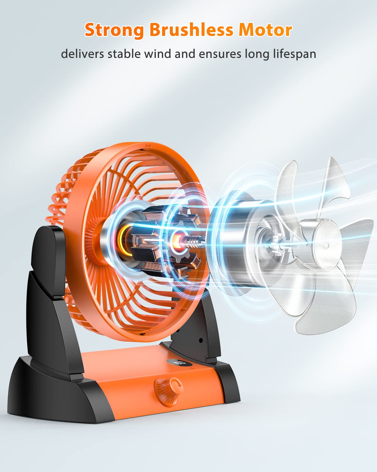TriPole 10800mAh Portable Rechargeable Fan with LED Light & Hanging Hook - Battery Operated Tent Fan with Digital Display for Outdoor, Travel, Camping, RV, Car, Office & Home Use
