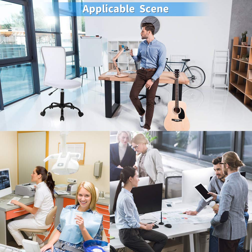 Ergonomic Office Chair with Lumbar Support - Adjustable Height Mesh Computer Desk Chair, Mid Back Swivel Task Chair for Women & Men - Modern Armless Executive Chair for Home & Office Workspace (White)