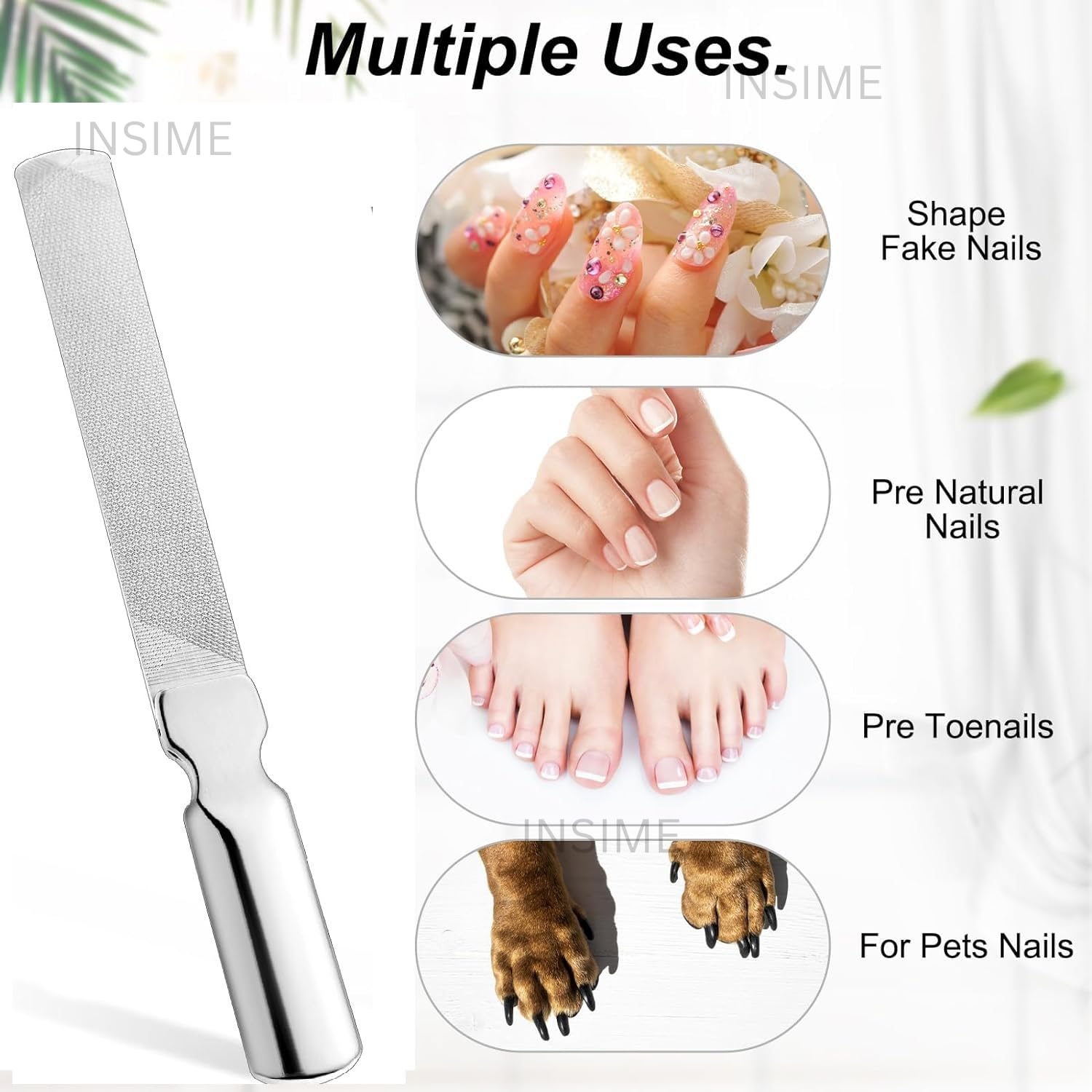 INSIME Stainless Steel Nail File & Buffer - Professional Manicure Pedicure Tool for Women, Heavy Duty Reusable Nail Shaper for Natural & Artificial Nails - Perfect for Home Salon, Travel & DIY Nail Care