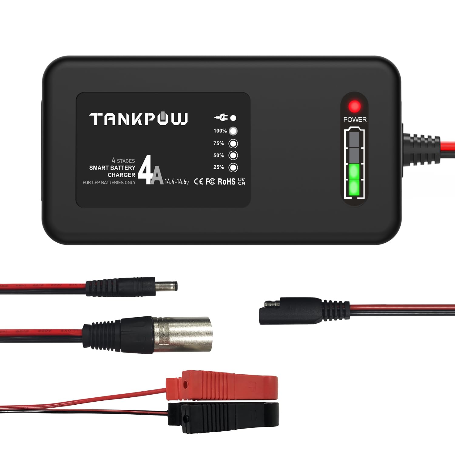 4-Amp LiFePO4 Battery Charger | 14.6V Smart Lithium Battery Charger for Cars, Motorcycles, Lawn Mowers & More | Fast Charging for Deep Cycle, Golf Cart, UAV & Marine Batteries | Perfect for RV, Boat & Outdoor Power Equipment