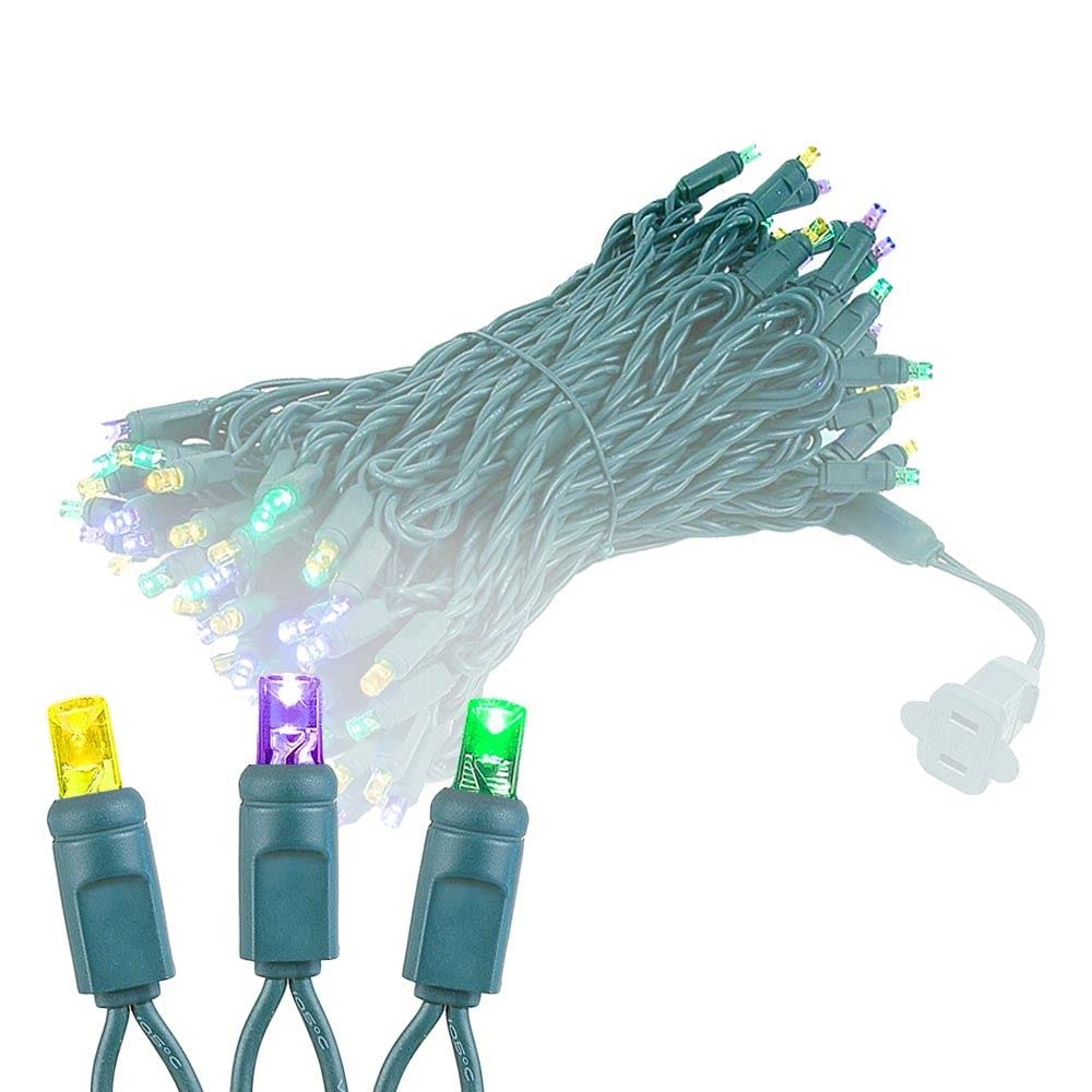 50FT 100 LED Mardi Gras String Lights - Commercial Grade Indoor/Outdoor Waterproof LED Mini Lights for Christmas Tree, Party & Home Decoration (Yellow/Purple/Green, 40,000 Hours Lifespan) | Perfect for Festivals, Weddings, Patio & Garden Lighting