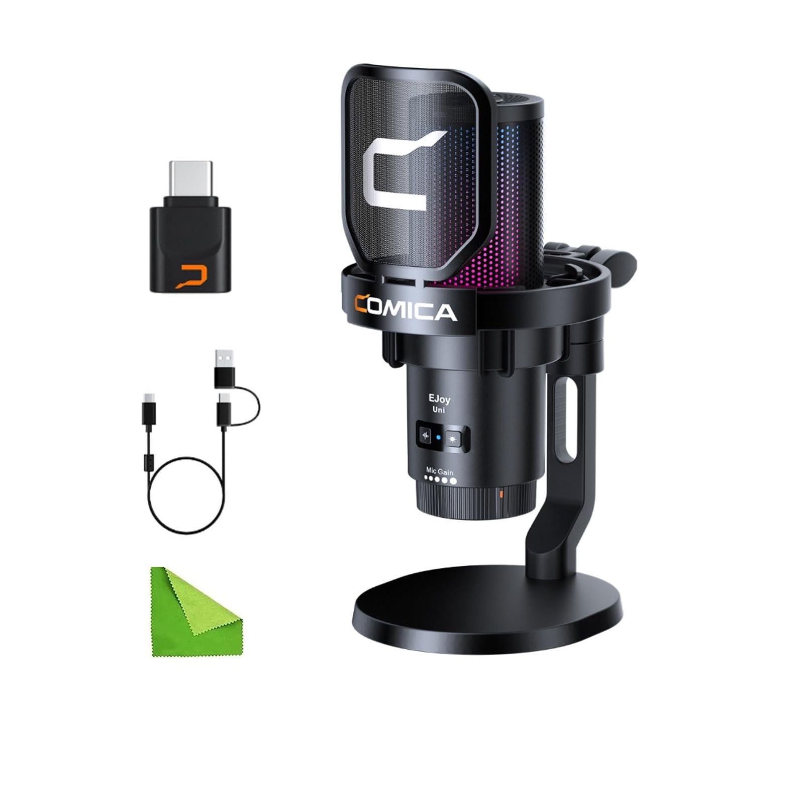 COMICA Uni Pro D Wireless USB Microphone - 48kHz/24bit Studio Quality Cardioid Condenser Mic for PC, Mac & Smartphone - Perfect for Podcasting, Live Streaming, Gaming, Music Recording & Voice Overs - Includes Desktop Stand (Black) - Ideal for Home Studios, Twitch Streamers & Content Creators