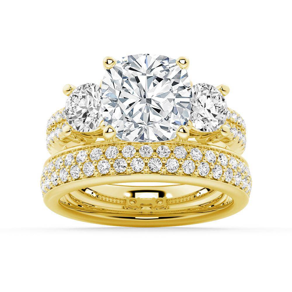 Exquisite Double Row Pave Three Stone Cushion Cut Moissanite Engagement Ring for Women - Perfect for Proposals, Weddings & Anniversaries