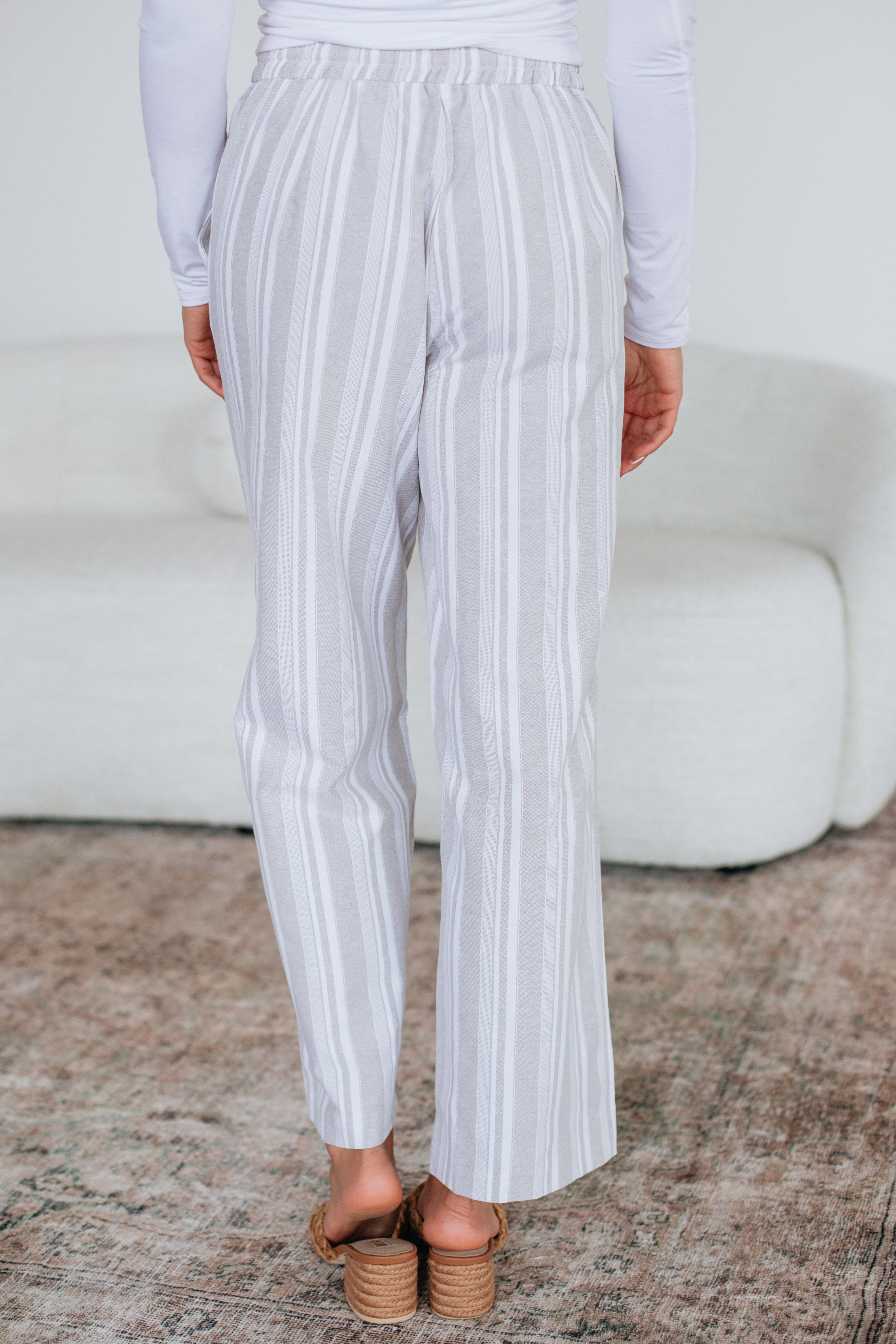 Stylish Marlowe Striped Pants in Sand Mix - Comfortable Casual Wear for Women | Perfect for Office, Travel & Everyday Outfits