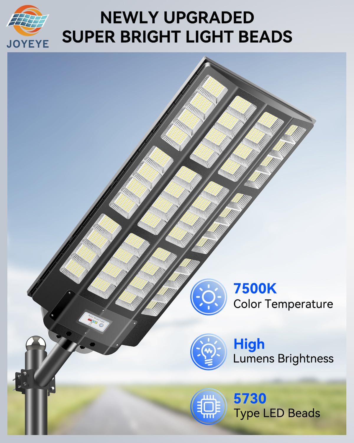 9000W Solar Street Lights Outdoor - Commercial Solar Parking Lot Lights with Motion Sensor & Remote Control, IP66 Waterproof, Wide Angle Dusk to Dawn Lighting (2 Pack) - Perfect for Driveways, Pathways, Yards, and Large Outdoor Areas