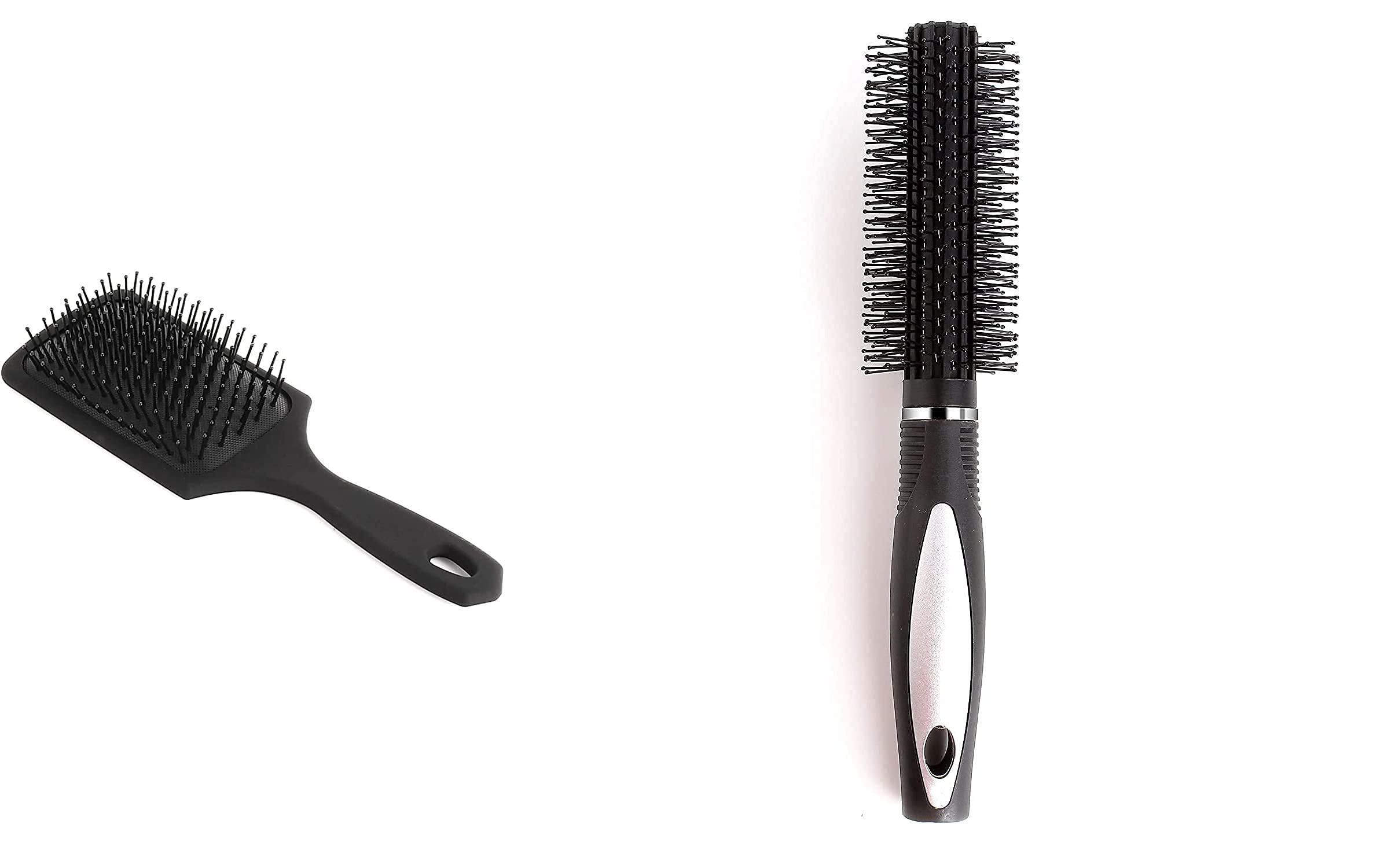 KHUSHI Soft Nylon Bristle Cushion Paddle Hair Brush & Round Comb for Women & Men - Detangling, Styling & Smoothing for All Hair Types - Perfect for Home, Travel & Salon Use