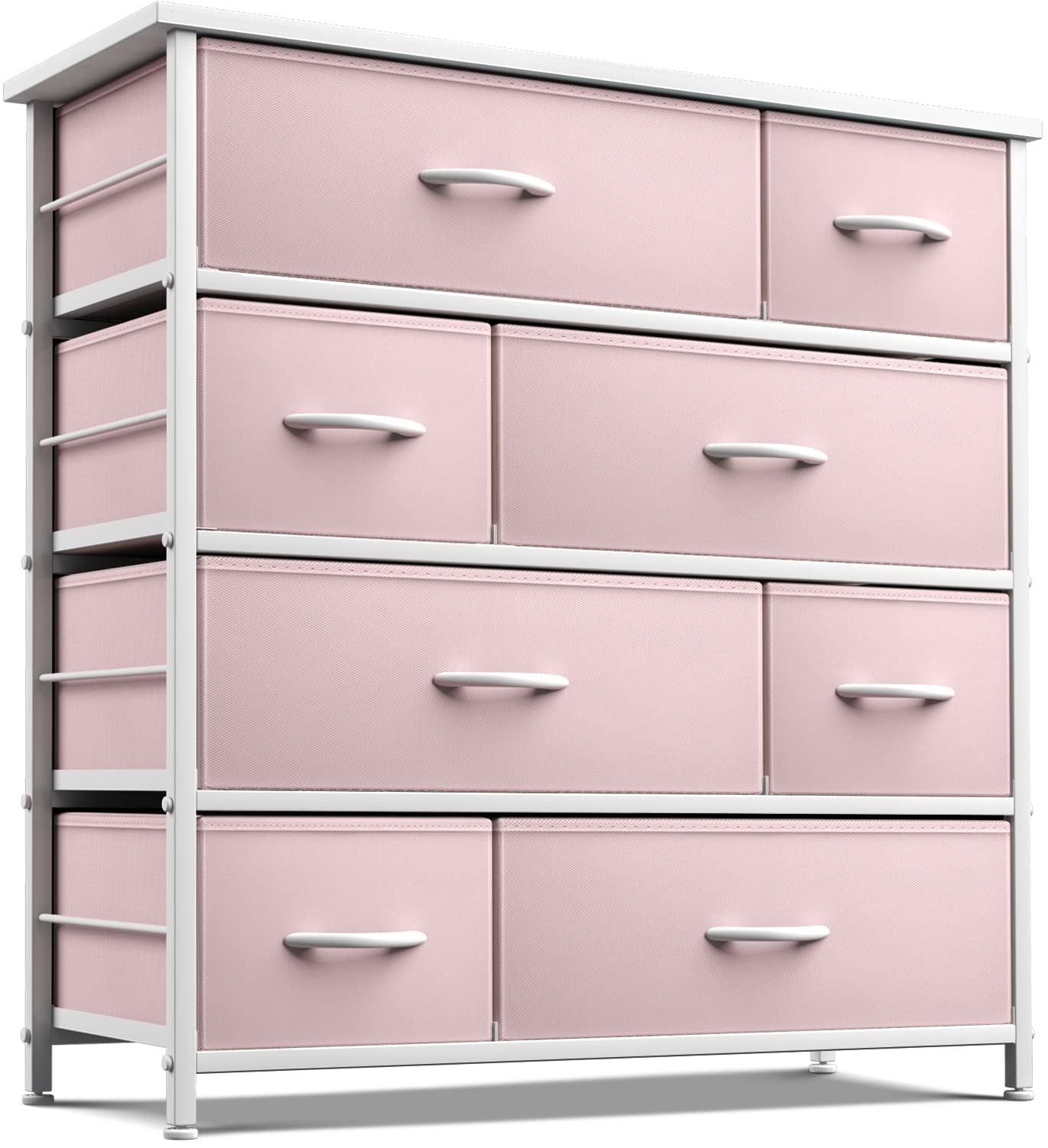 Sorbus 8-Drawer Dresser with Steel Frame & Wood Top - Kids Bedroom Storage Organizer for Clothes, Toys, Nursery & Playroom - Pink Fabric Bins for Home Organization & Space Saving