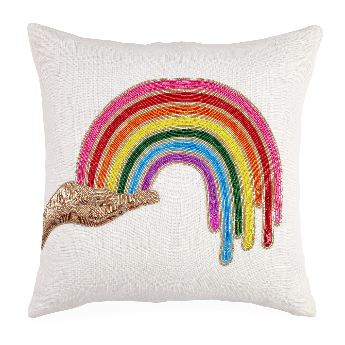 Handmade Rainbow Beaded Pillow - Bohemian Home Decor for Sofa, Bed & Nursery - Soft & Stylish Throw Pillow for Living Room, Bedroom & Dorm