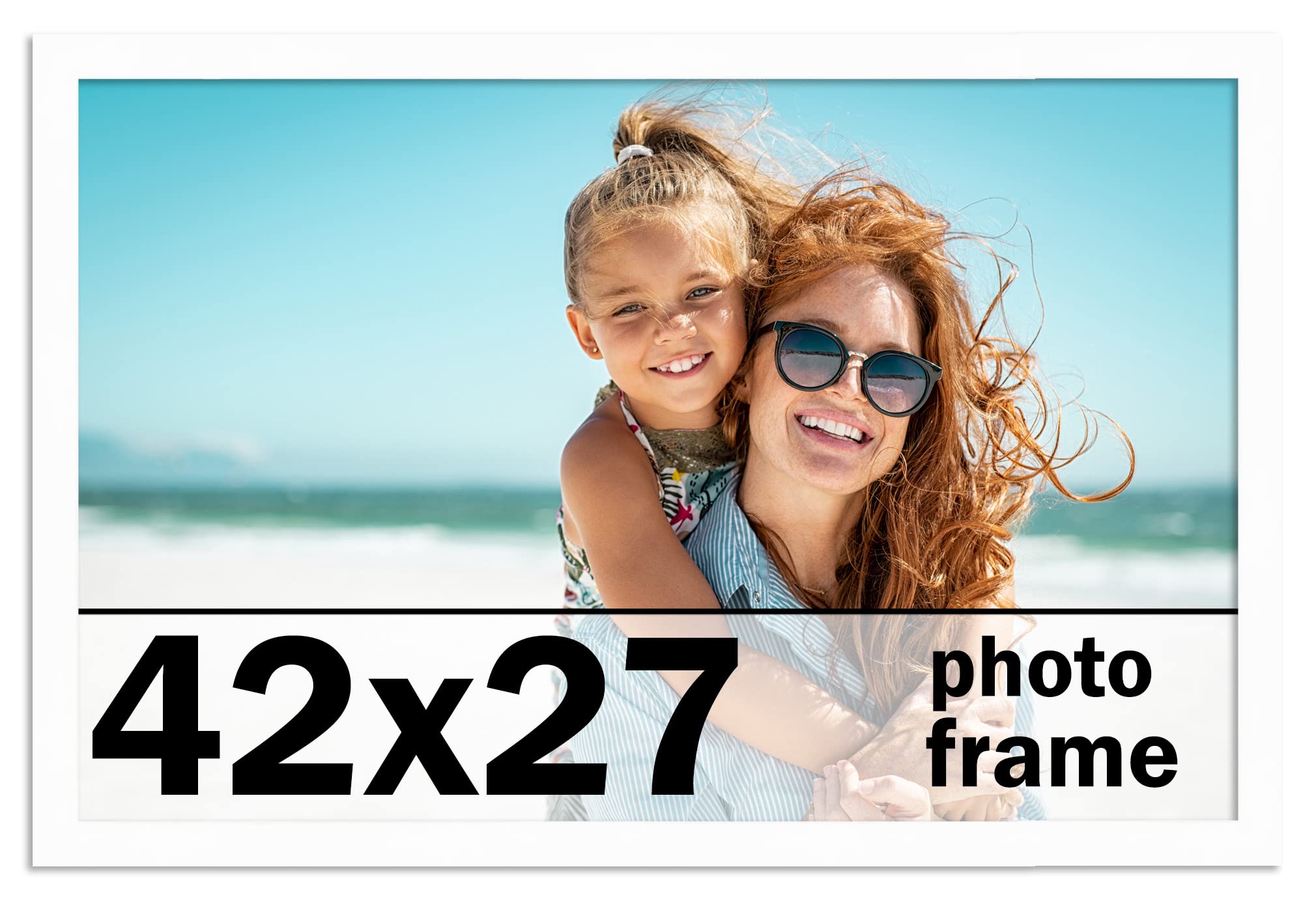 42x27 Inch White Solid Wood Picture Frame with UV Acrylic Shatter Guard & Acid-Free Backing - Perfect for Family Photos, Wall Decor, and Home Office Display