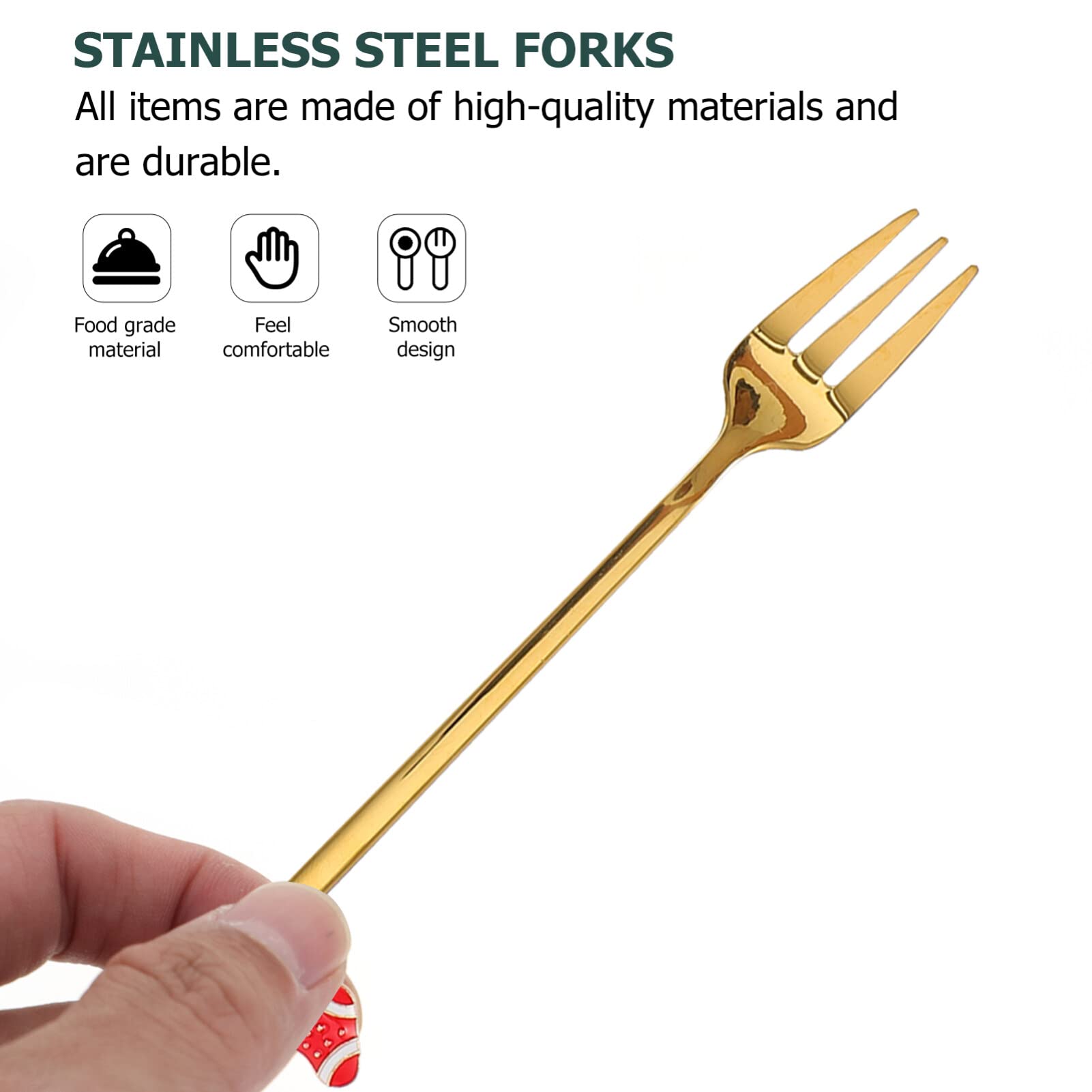 6-Piece Stainless Steel Dessert Forks Set - Gold 2-Prong Appetizer Forks for Fruit, Cake, Cheese & Party Snacks - Elegant Moon Cake Forks with Gift Box - Perfect for Christmas, Weddings, Catering & Tea Parties