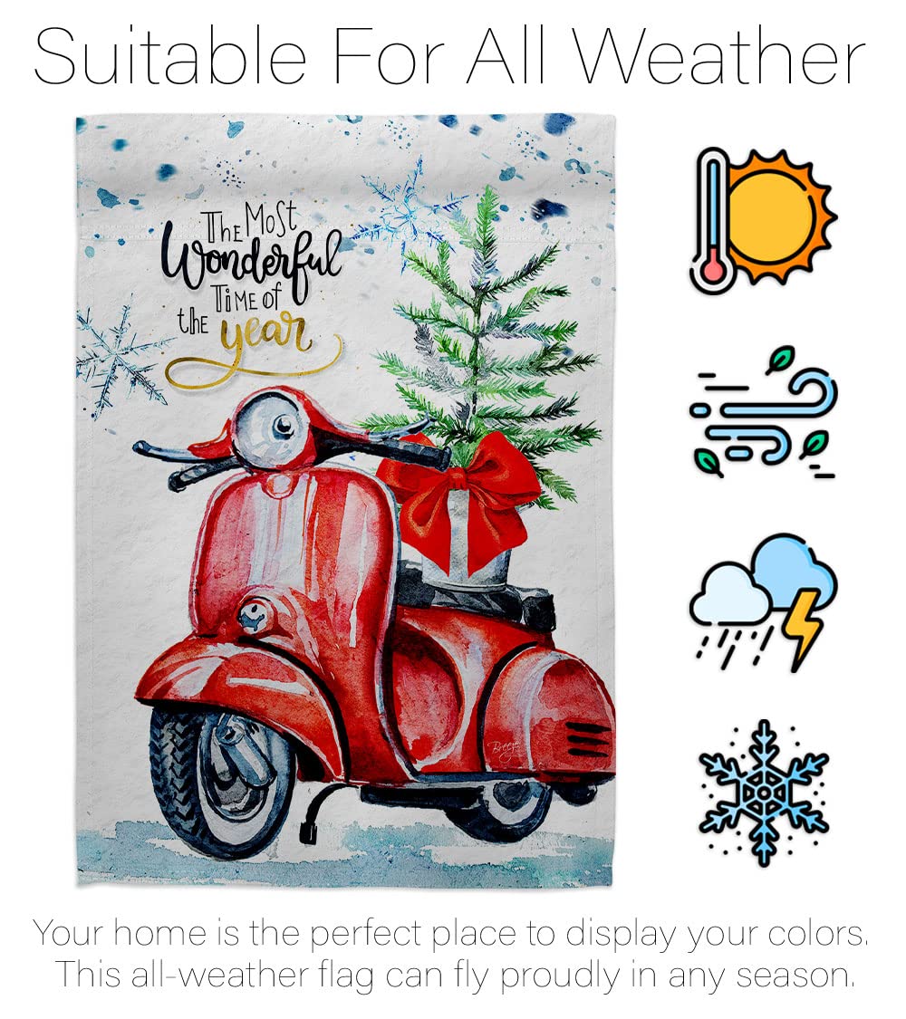 Winter Scooter Garden Flag - Snowflake & Snowman Decor for Yard - Made in USA