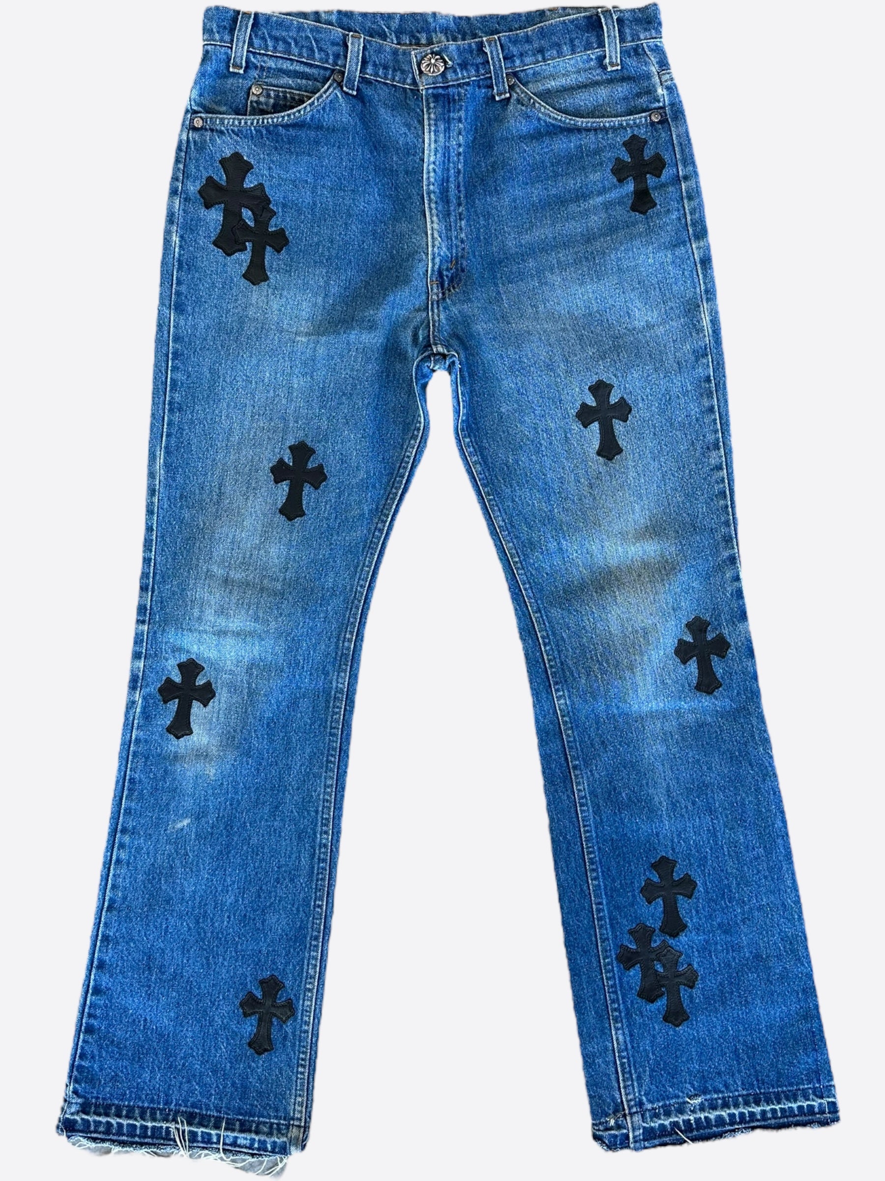 Chrome Hearts x Levi's Blue & Black Cross Patch Denim Jeans for Men - Stylish Streetwear & Casual Outfits