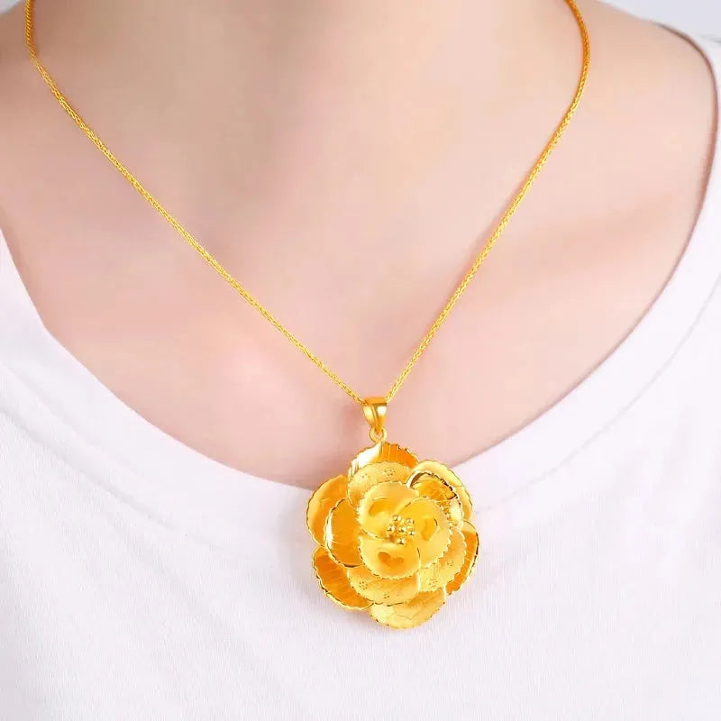 24K Pure Gold Pendant Necklace - Real 999 Solid Gold Charm Jewelry for Women - Elegant & Trendy Classic Party Gift - Perfect for Anniversary, Birthday & Special Occasions