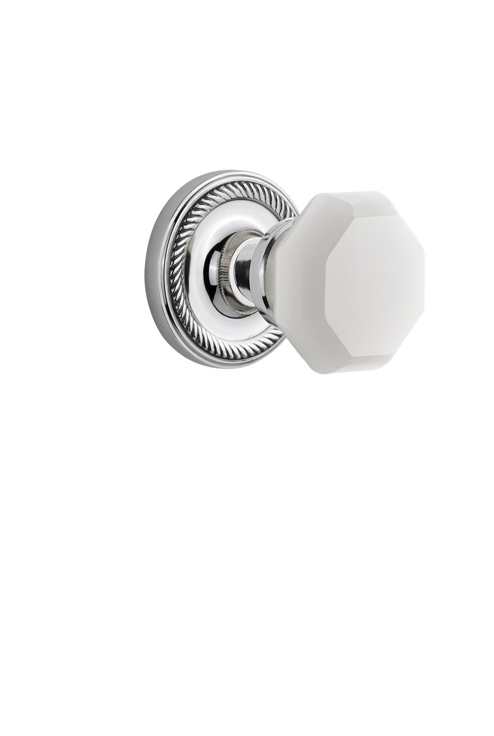 Nostalgic Warehouse 748773 Rope Rosette Waldorf White Milk Glass Knob - Double Dummy Bright Chrome - Vintage Cabinet & Drawer Pull for Kitchen, Bathroom, Furniture Restoration