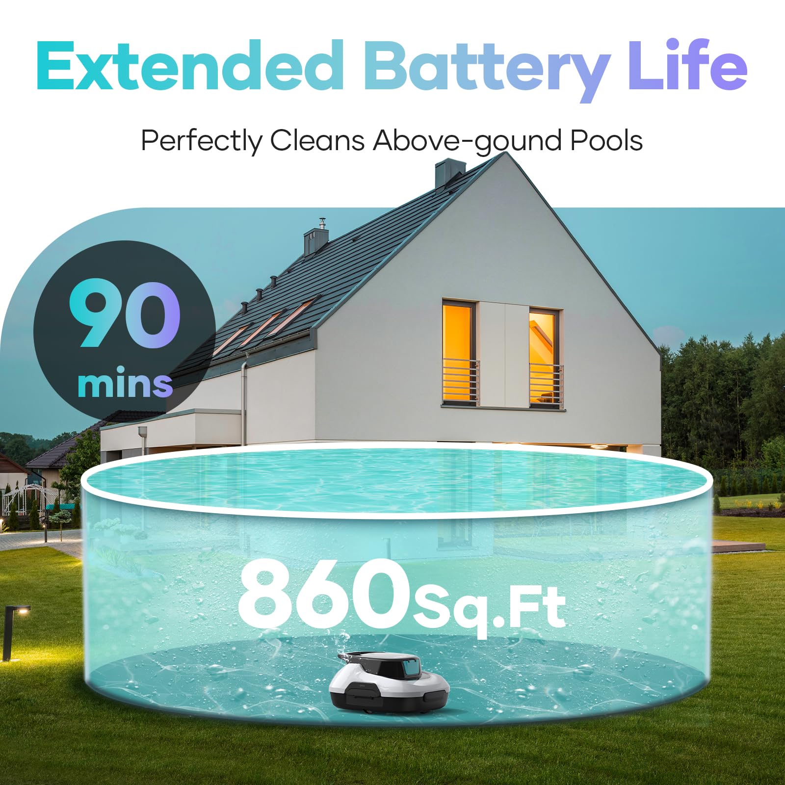 AIPER Scuba SE White Cordless Robotic Pool Cleaner - Automatic Pool Vacuum with Self-Parking, 90 Min Runtime for Above Ground Pools Up to 860 Sq.ft | Perfect for Inground & Above Ground Swimming Pools, Easy Maintenance for Backyard Pool Owners