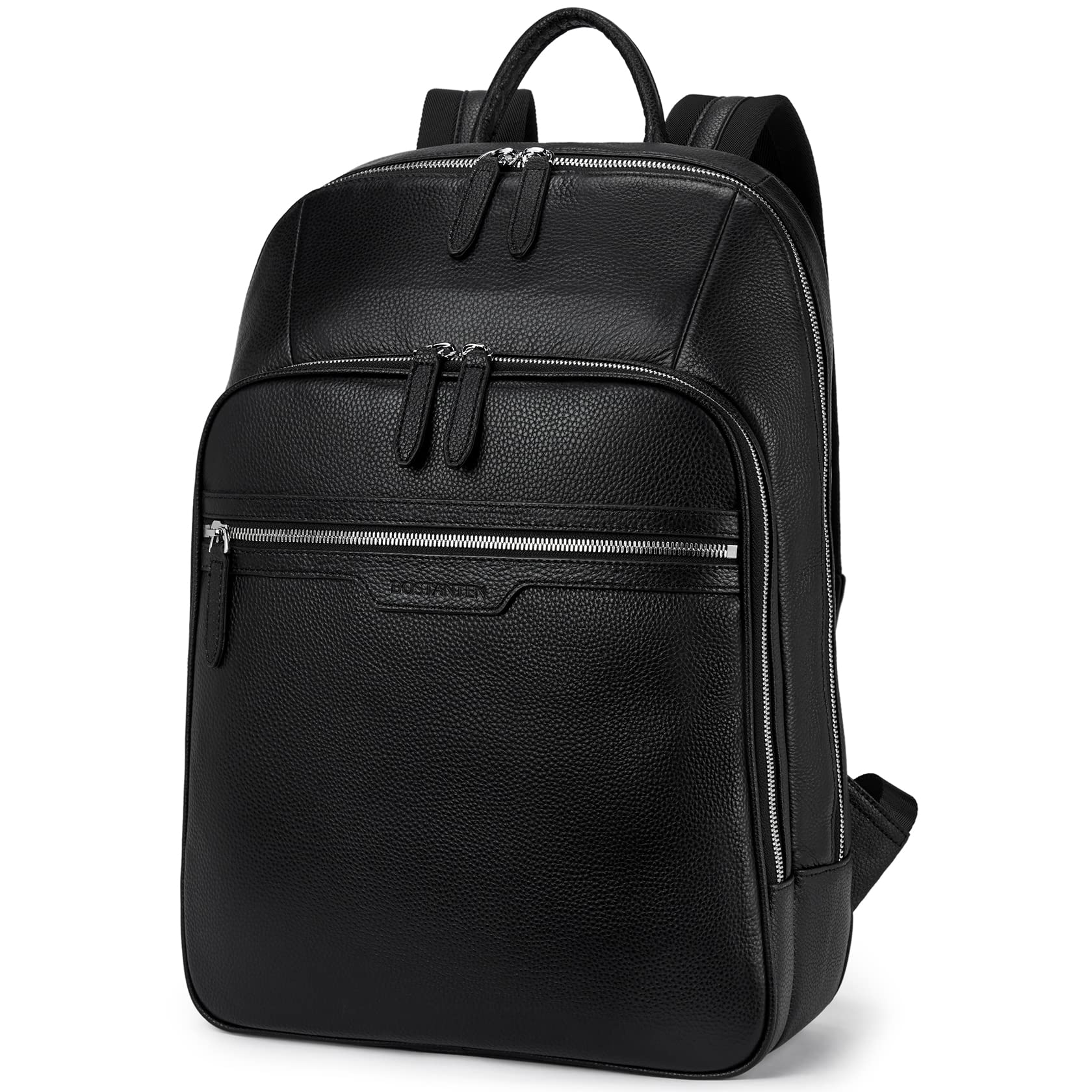 BOSTANTEN Men's Genuine Leather Backpack - 15.6 Inch Laptop Bag for Work, Travel & College - Durable Business Backpack with USB Charging Port - Perfect for Commuting, Office & School (Black)
