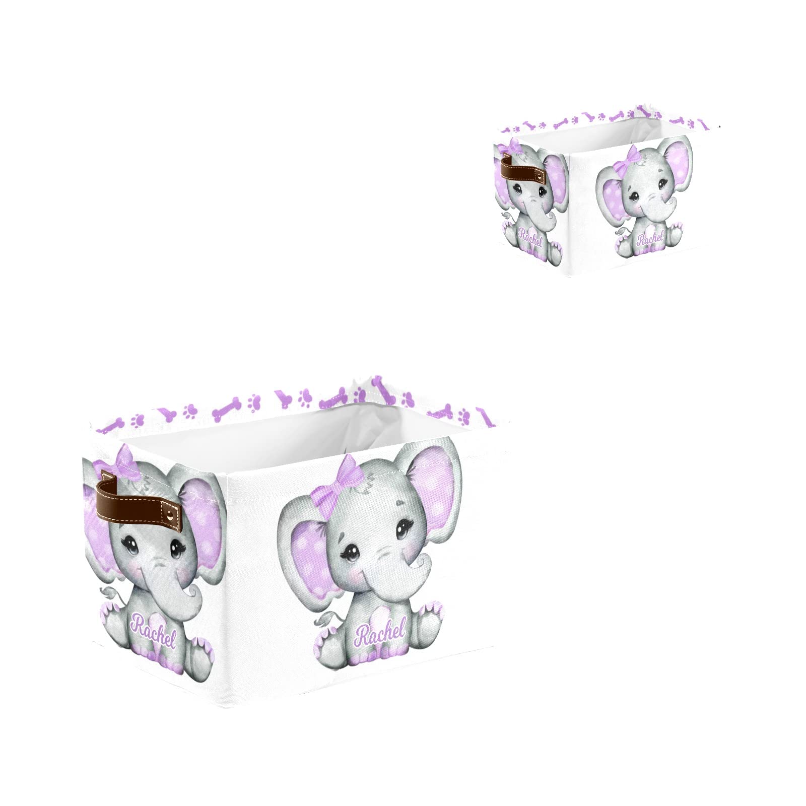 Purple Elephant Dog Paw Personalized Storage Bins - Durable Cube Organizer with Handles for Shelves, Wardrobe & Nursery - Perfect for Toy Organization & Home Decor (1 Pack)